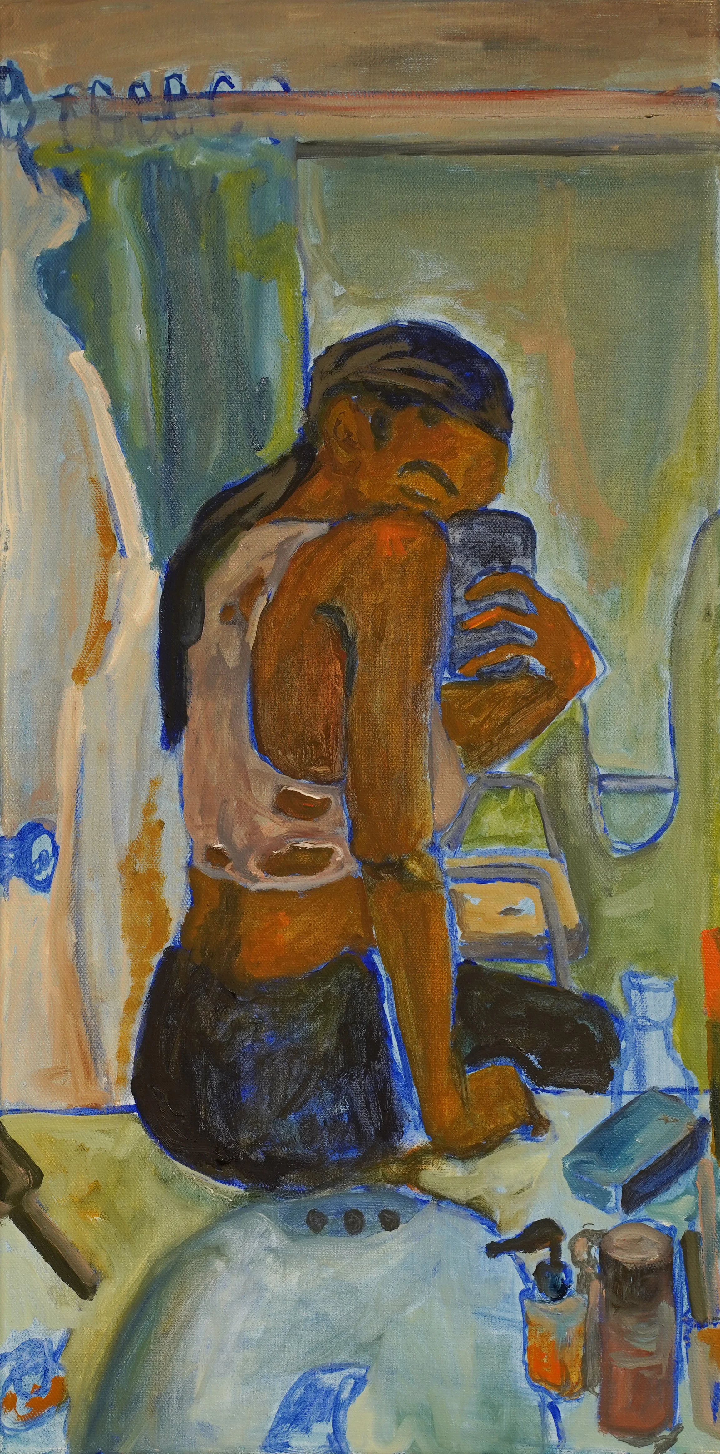 Self Portrait and Shower Chair in Blue.
Oil on Canvas
24" x 12"
2020