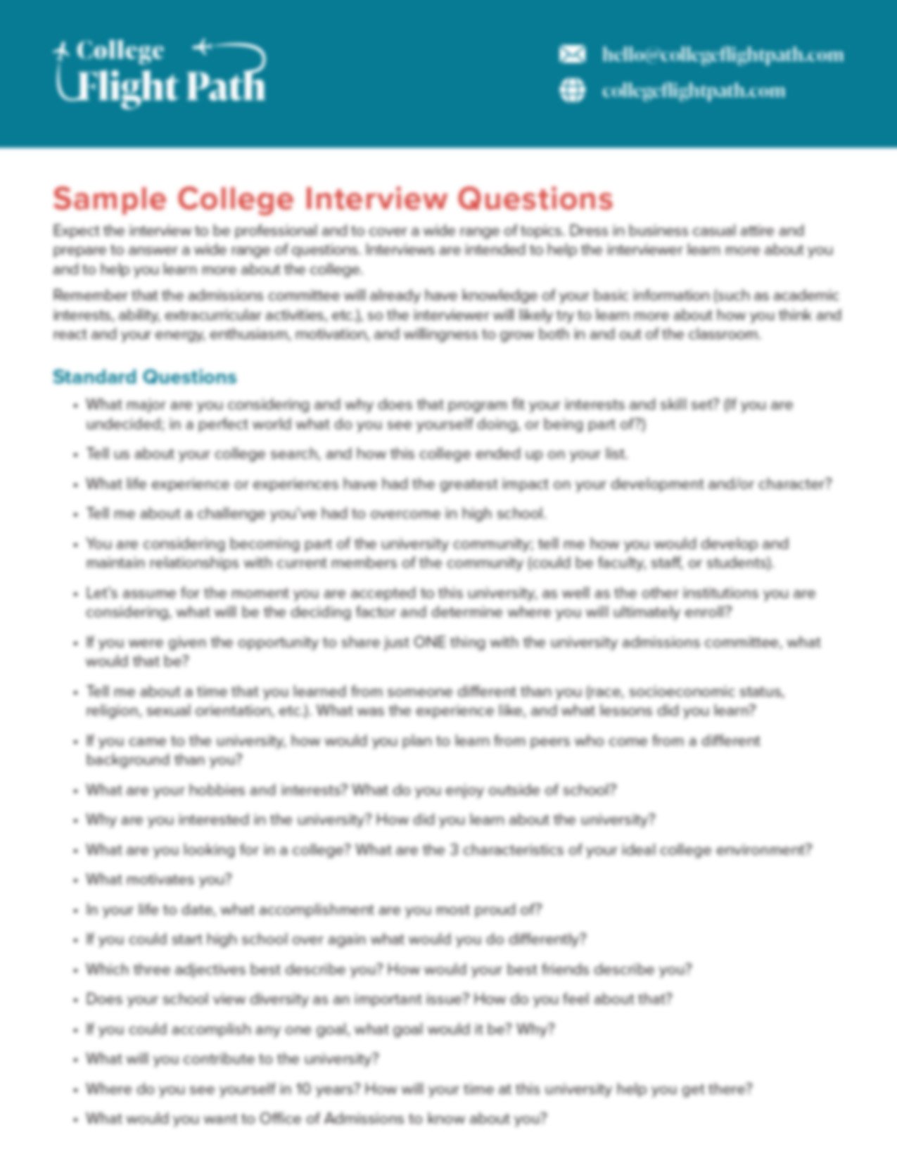 interview questions for college students | college interview questions | common college interview questions | College Flight Path
