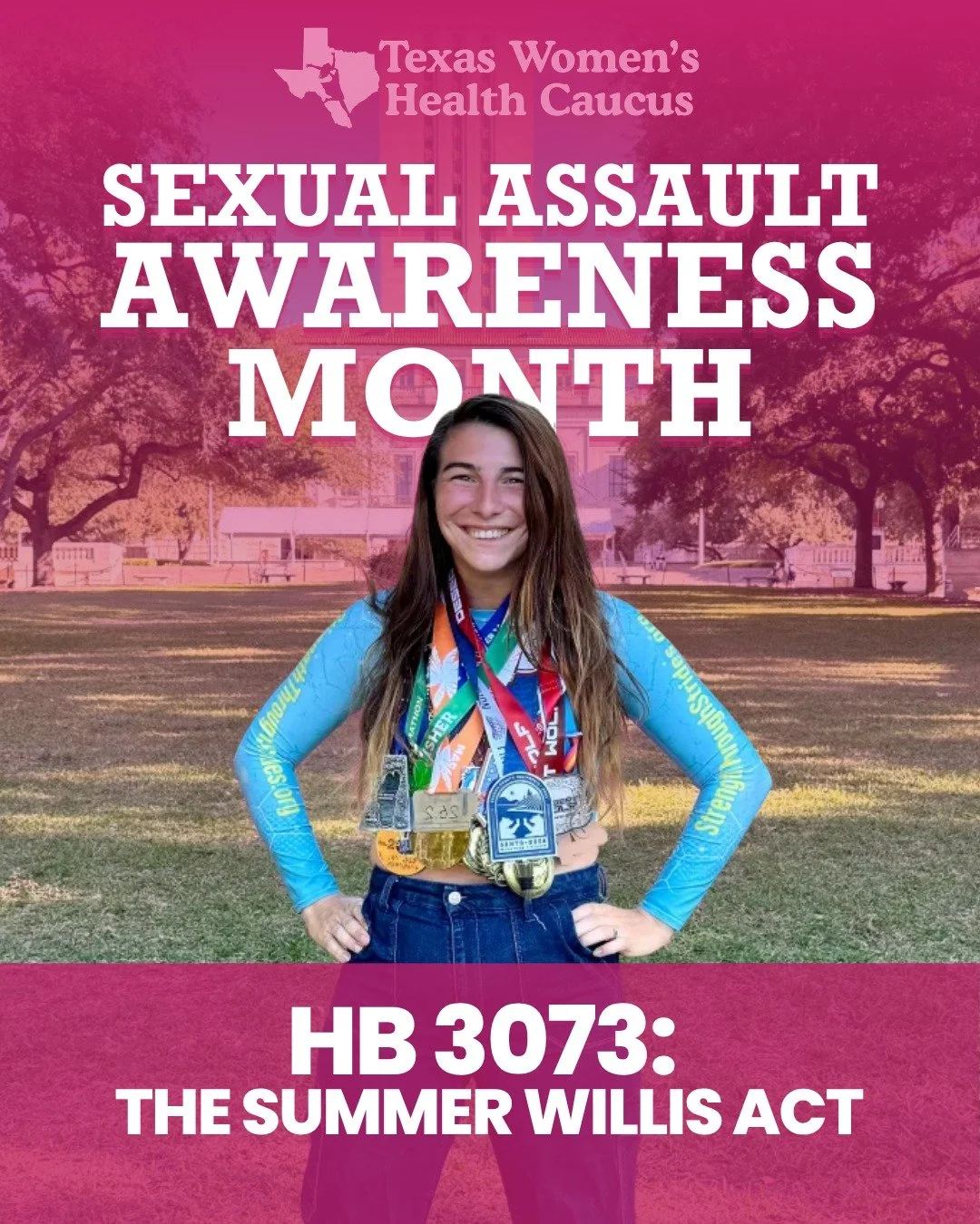 HB 3073 "The Summer Willis Act" is named after Summer Willis, a Texan whose experience reflected a gap in the law many survivors have faced. In Texas, 2 in 5 women and 1 in 5 men experience sexual assault, but fewer than 3% of perpetrators 