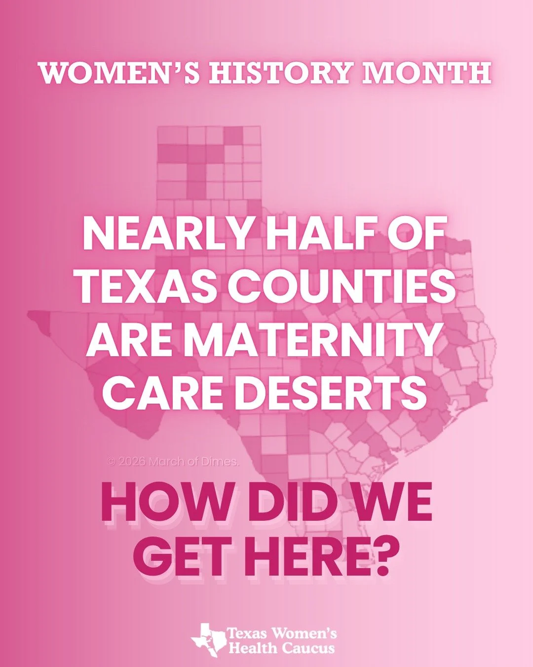 Nearly half of Texas counties are maternity care deserts, leaving many women without nearby prenatal or delivery care. When care is out of reach, the risks increase for mothers, babies, and entire communities. 

Access to maternal healthcare should n