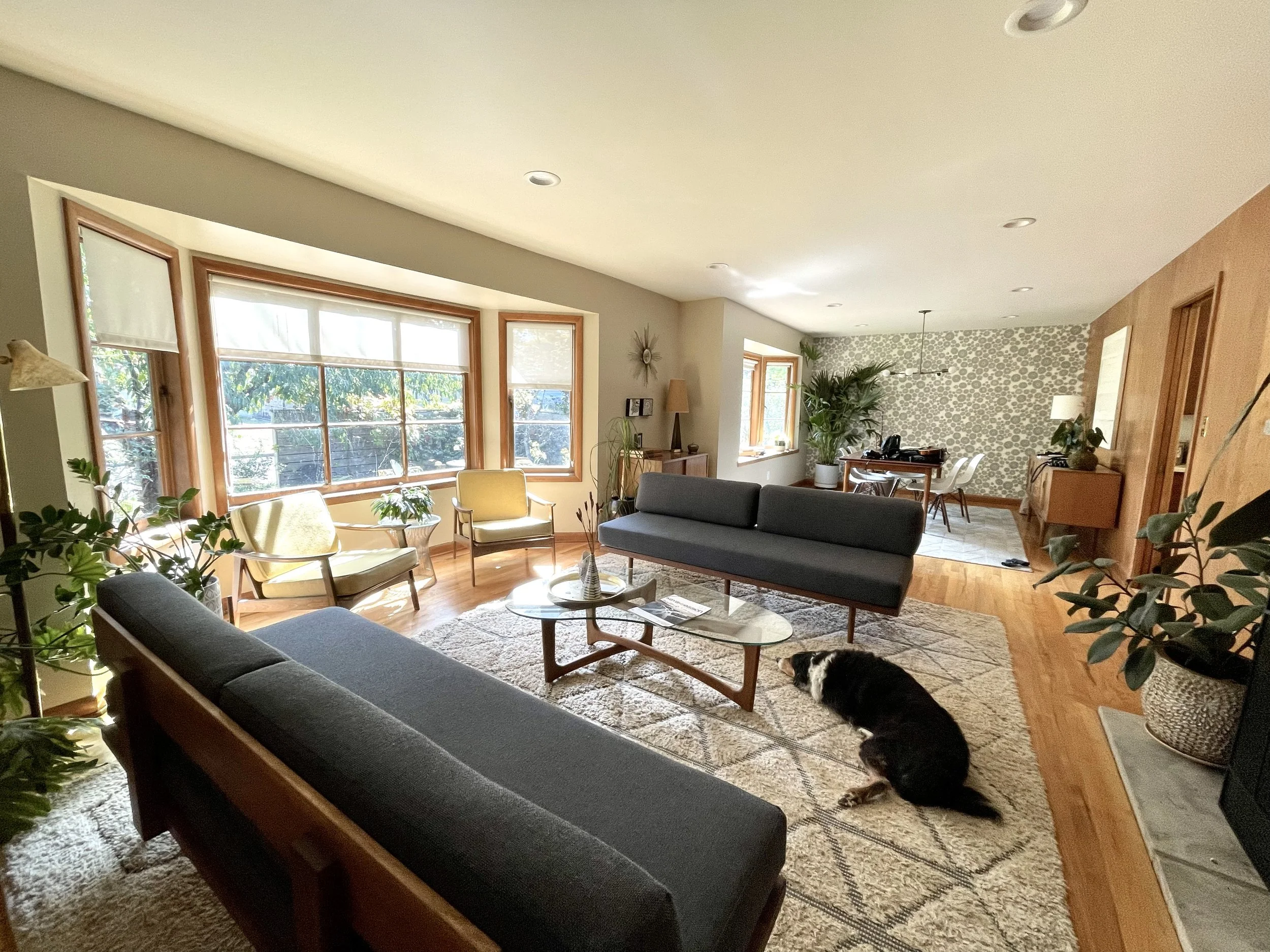 Mid-century modern walnut couches.