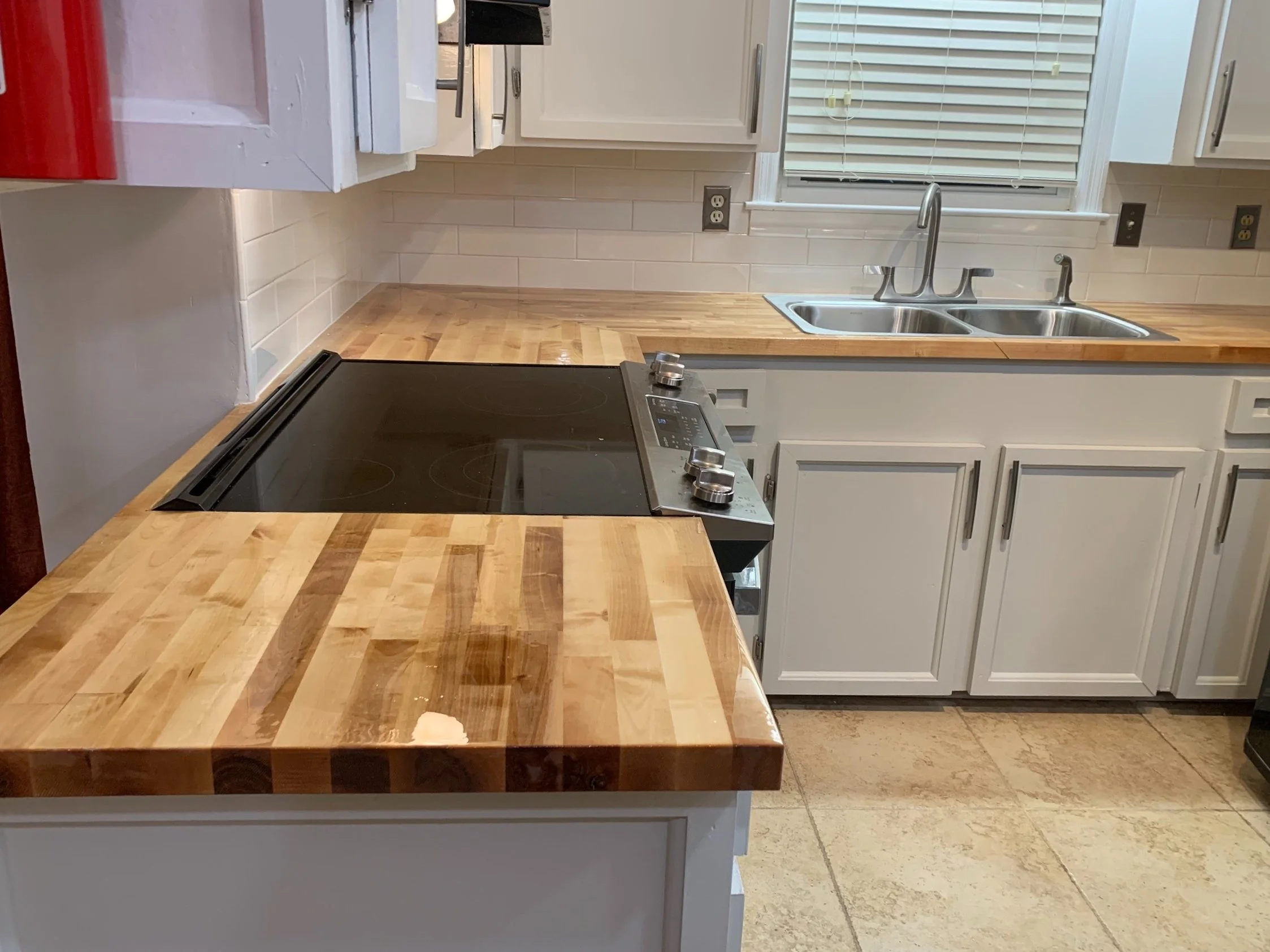 after photo butcher block countertop kitchen remodel