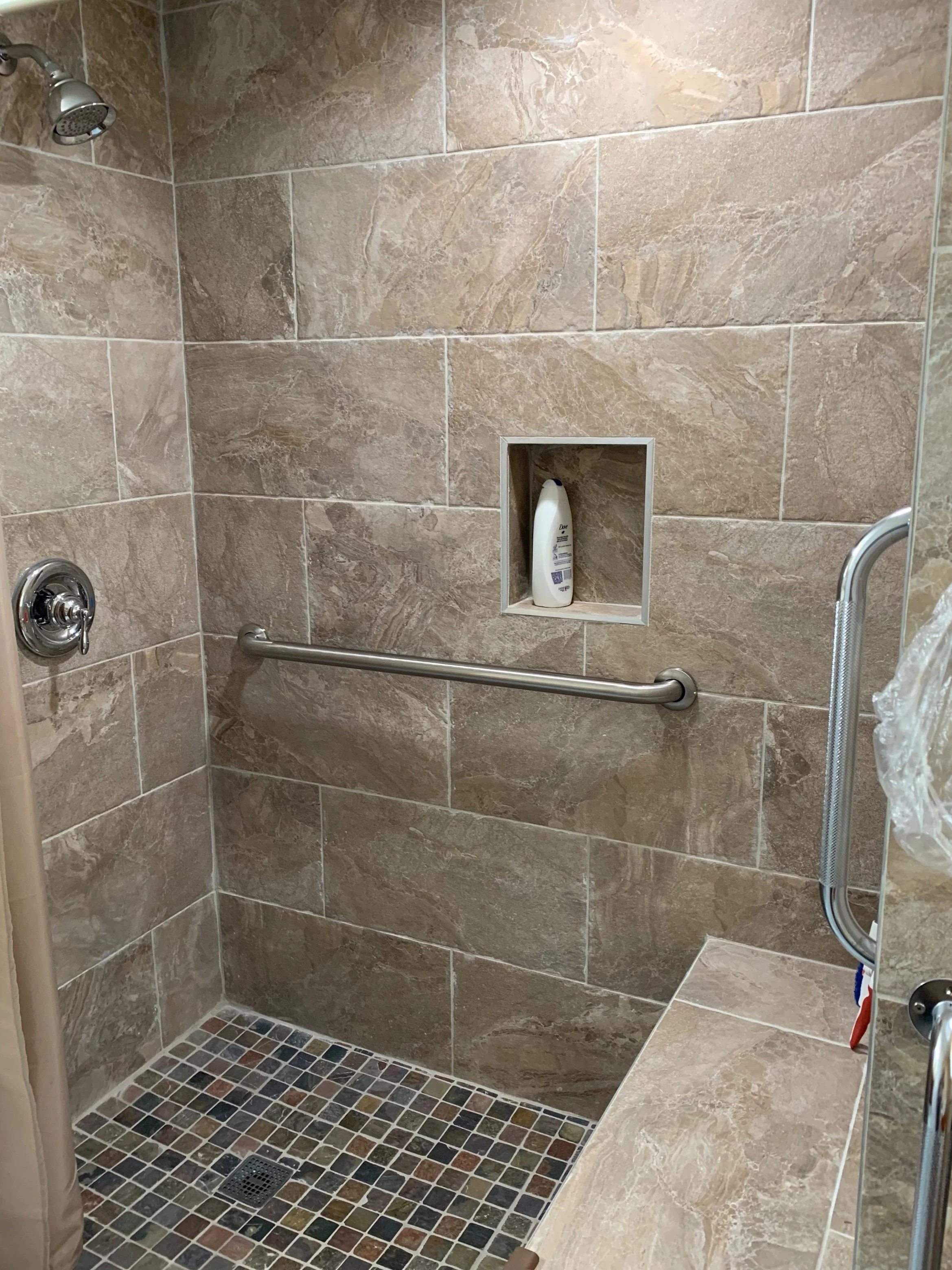 after photo stand up shower tile bathroom remodel
