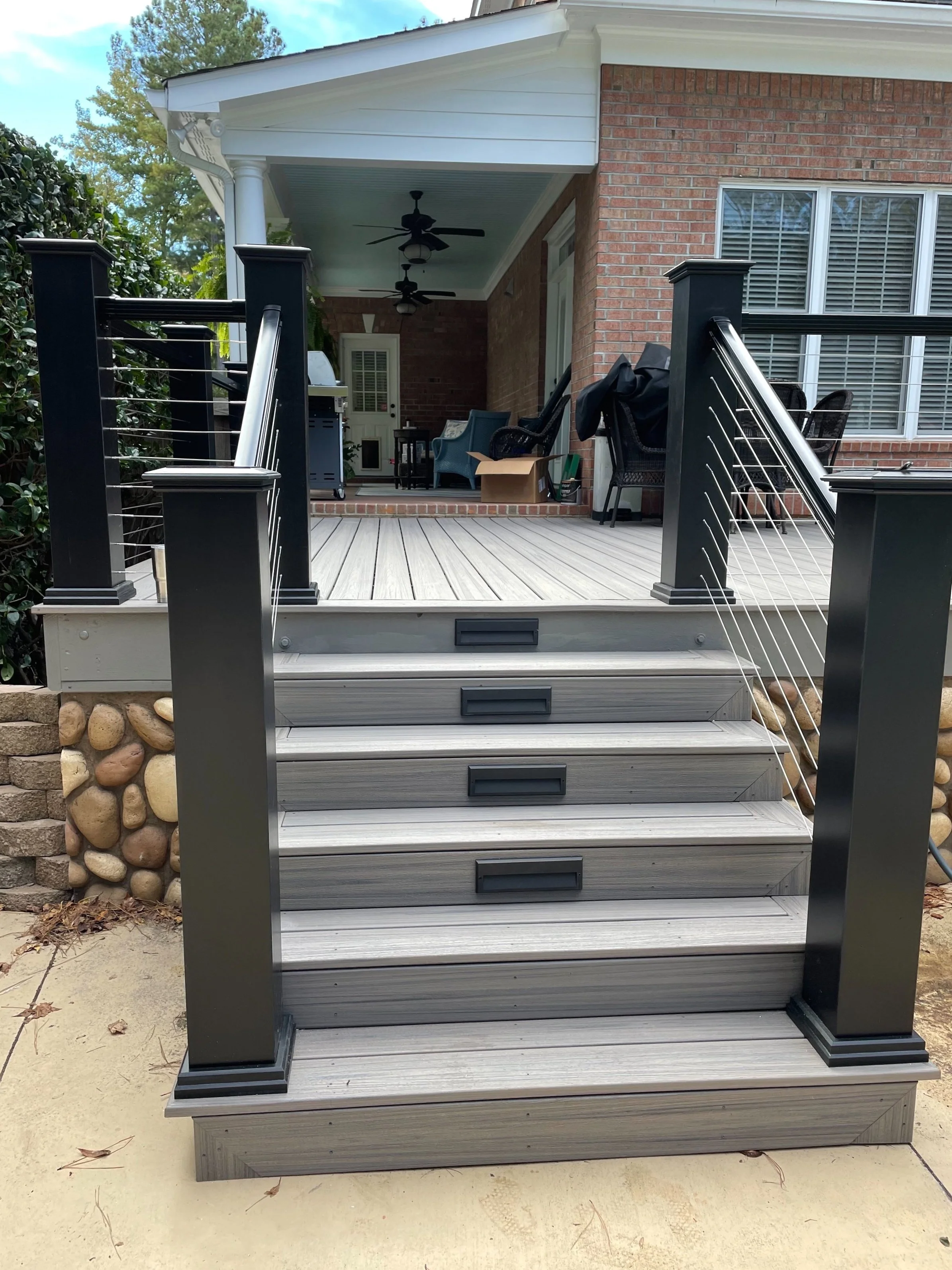 black Column porch and railing remodel