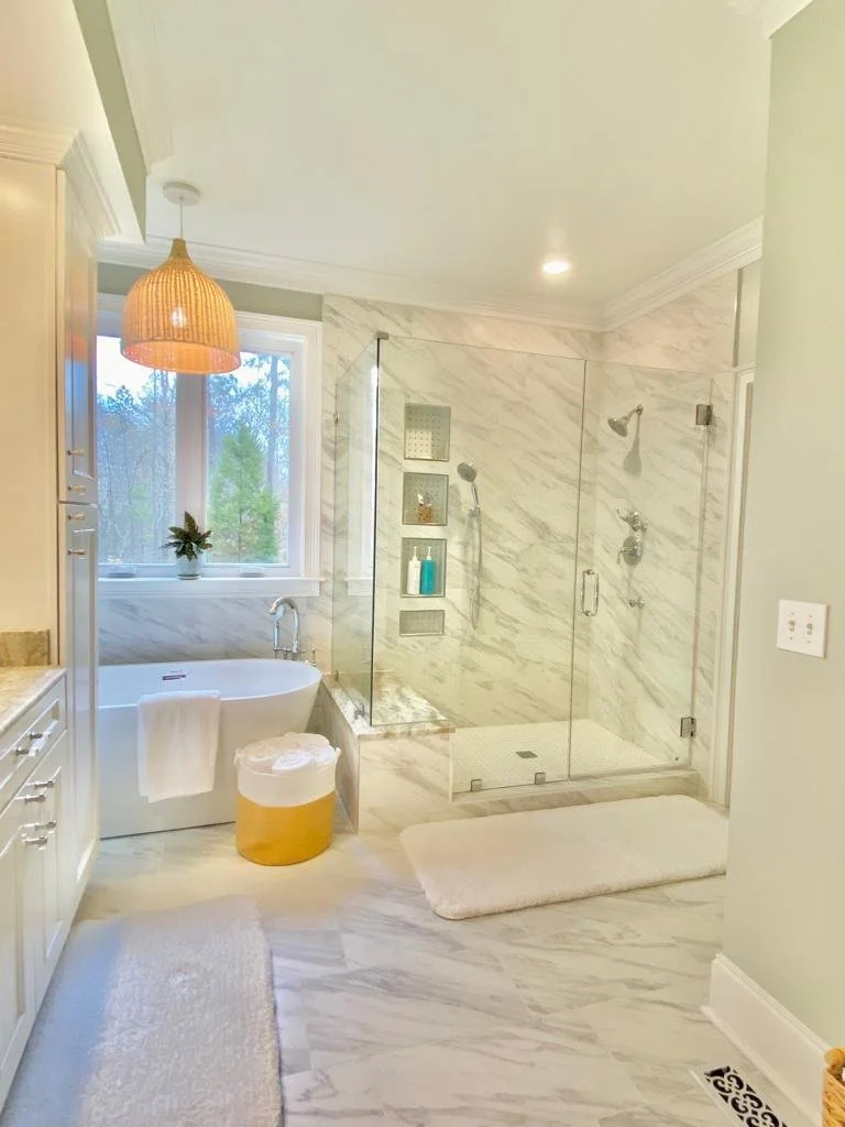 after photo of new tile glass door shower and soaking tub