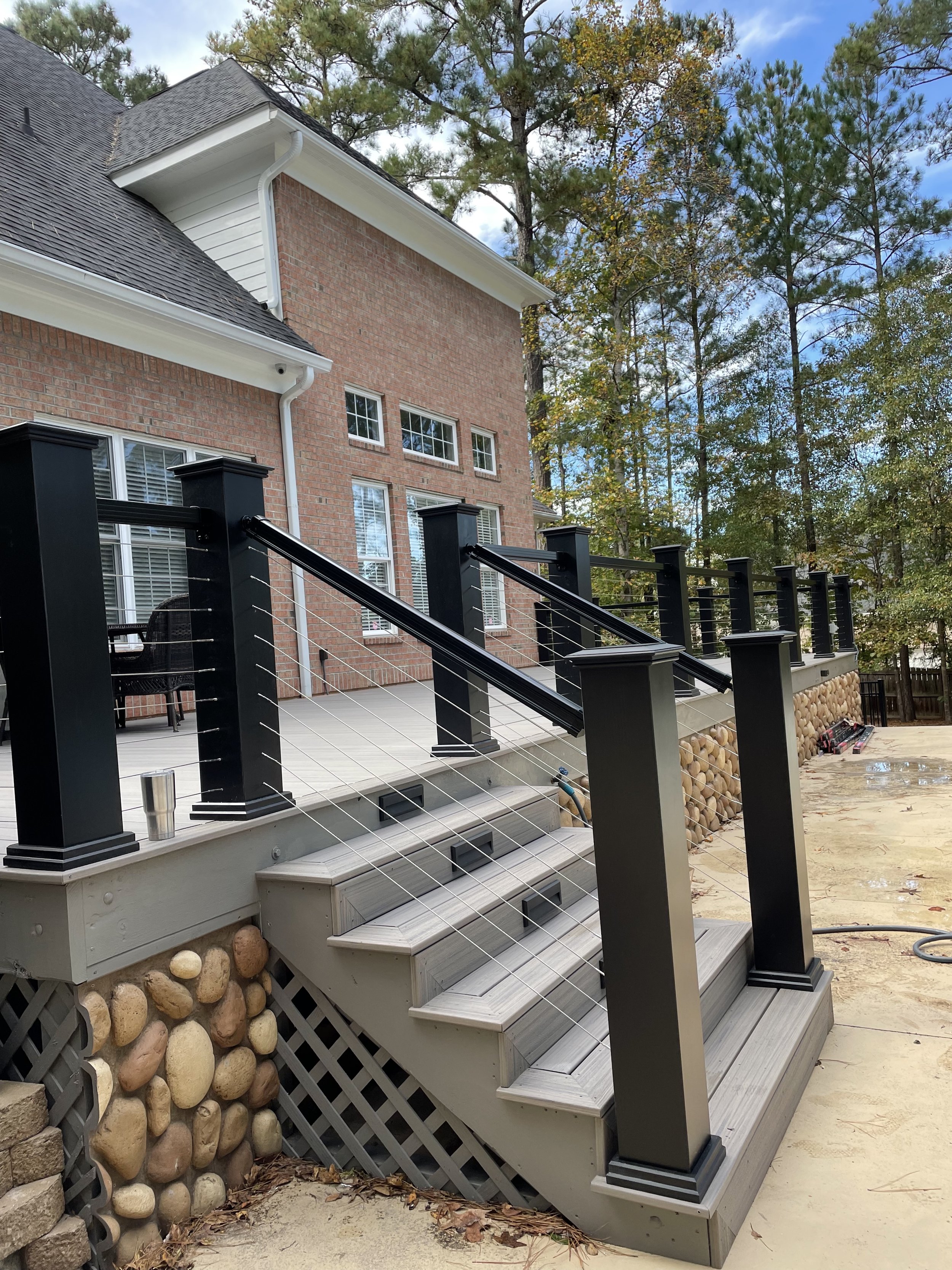 black railing porch steps