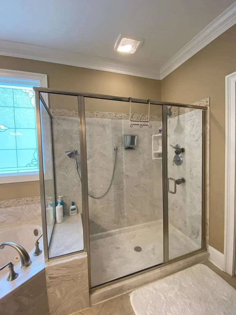 before photo of glass door shower