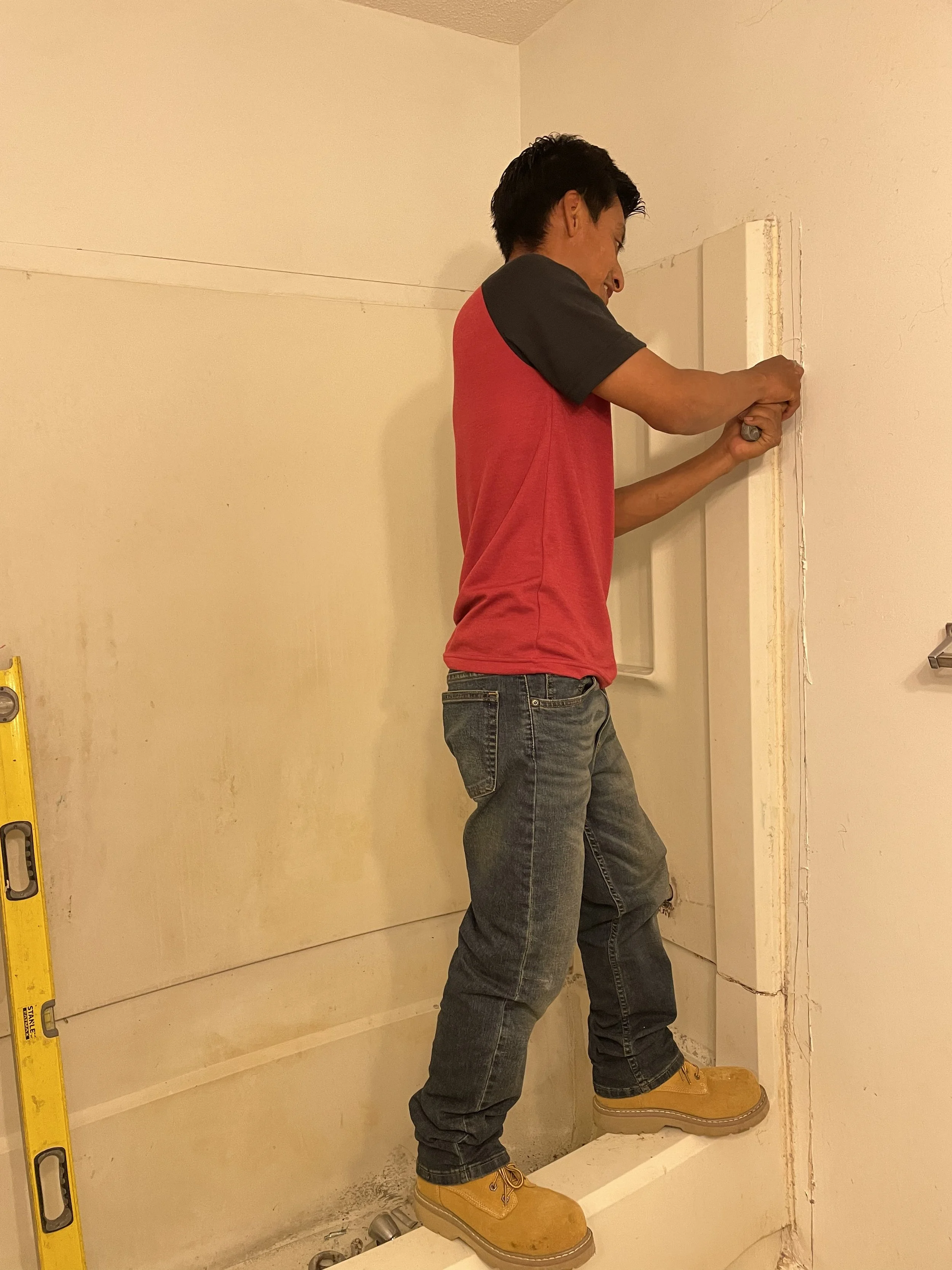 before photo of stand up shower install