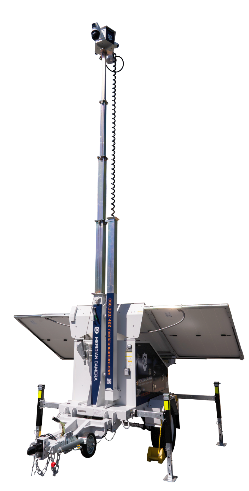 Towable mobile security camera system with solar panels for power