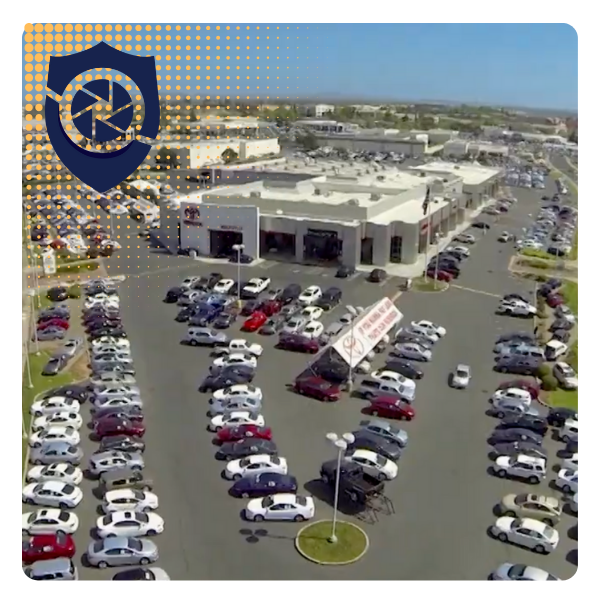 Overhead view of a auto dealership in the Sacramento area