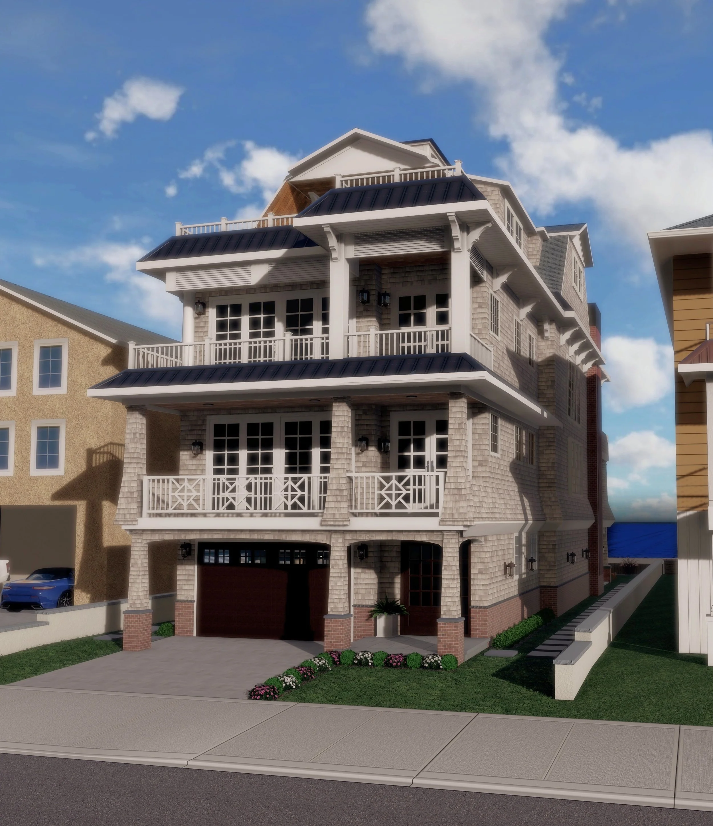 3D architectural rendering of a coastal residential home for a Jersey Shore builder by Hyatt Creative Design in Stone Harbor New Jersey