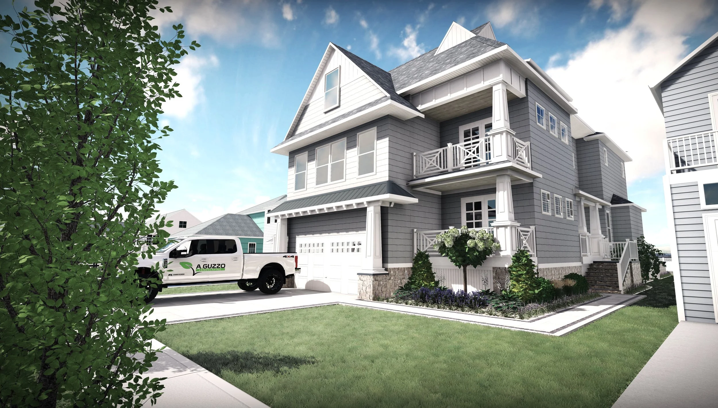3D architectural rendering of a coastal residential home for a Jersey Shore builder by Hyatt Creative Design in Cape May New Jersey