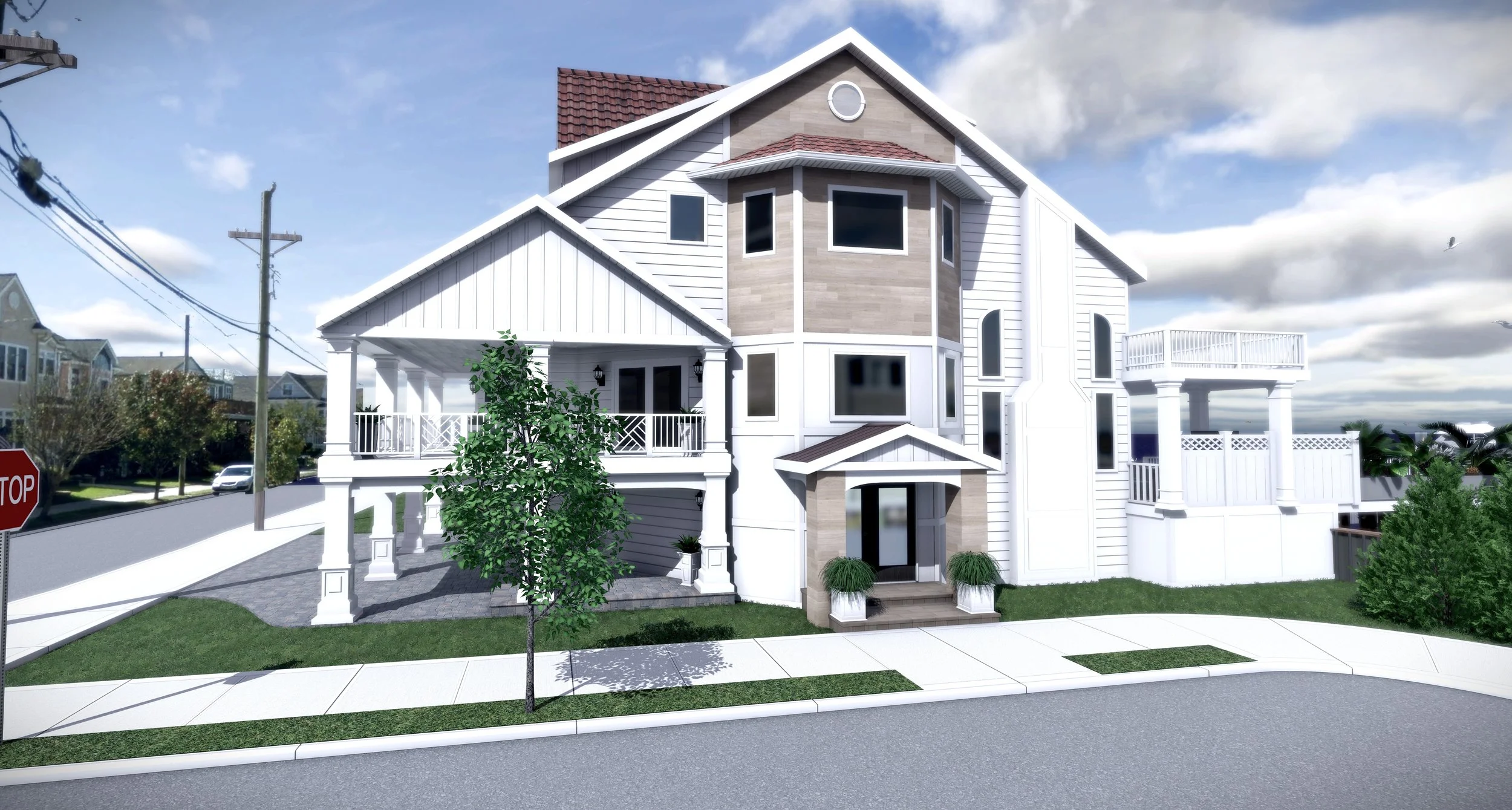 3D architectural rendering of a coastal residential home for a Jersey Shore builder by Hyatt Creative Design in Avalon New Jersey