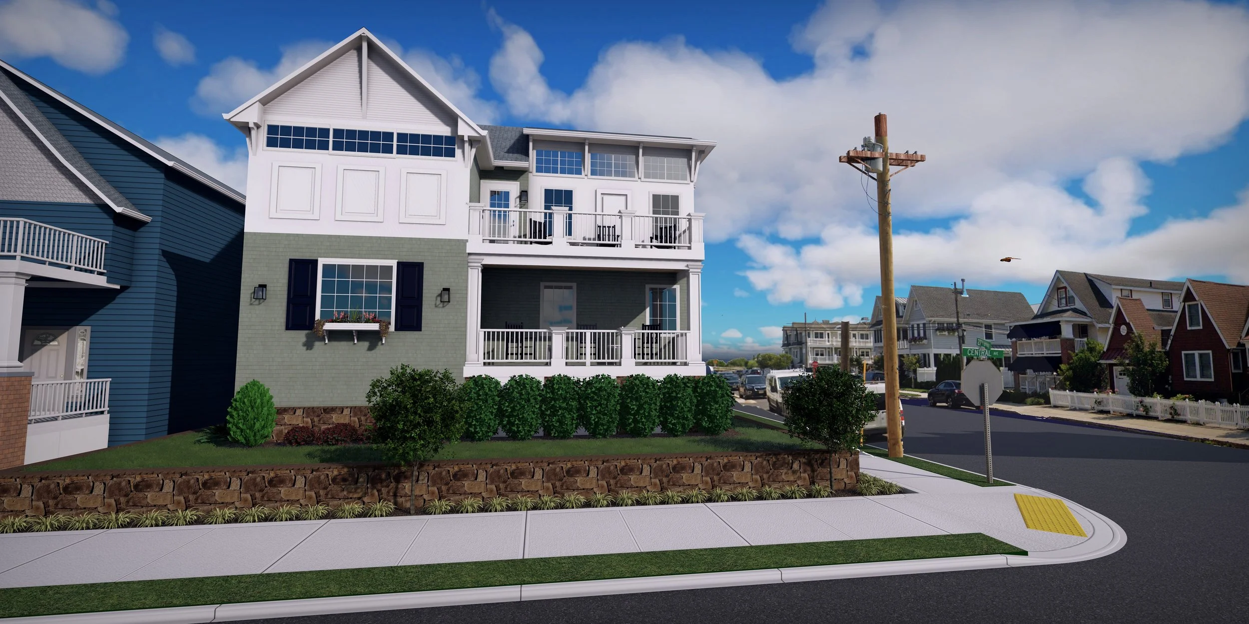 3D architectural rendering of a coastal residential home for a Jersey Shore builder by Hyatt Creative Design in Ventnor New Jersey