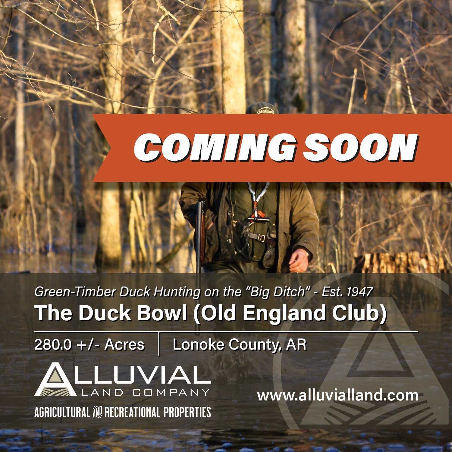 COMING SOON
The Duck Bowl (Old England Club) is a green-timber duck hunting property established in 1947. The land is 280 +/- acres positioned on the &ldquo;Big Ditch&rdquo; in Lonoke County just west of Stuttgart, Arkansas. Contact us to learn more.