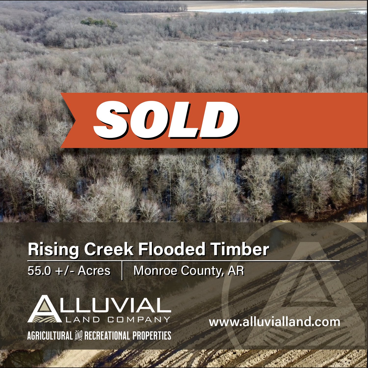 SOLD
Rising Creek Flooded Timber comprises 55.0 +/- acres of green-tree reservoir approximately four miles southeast of Brinkley, Arkansas, in Monroe County. The land offers authentic green-timber duck hunting between Little Piney Creek and Flat Fork