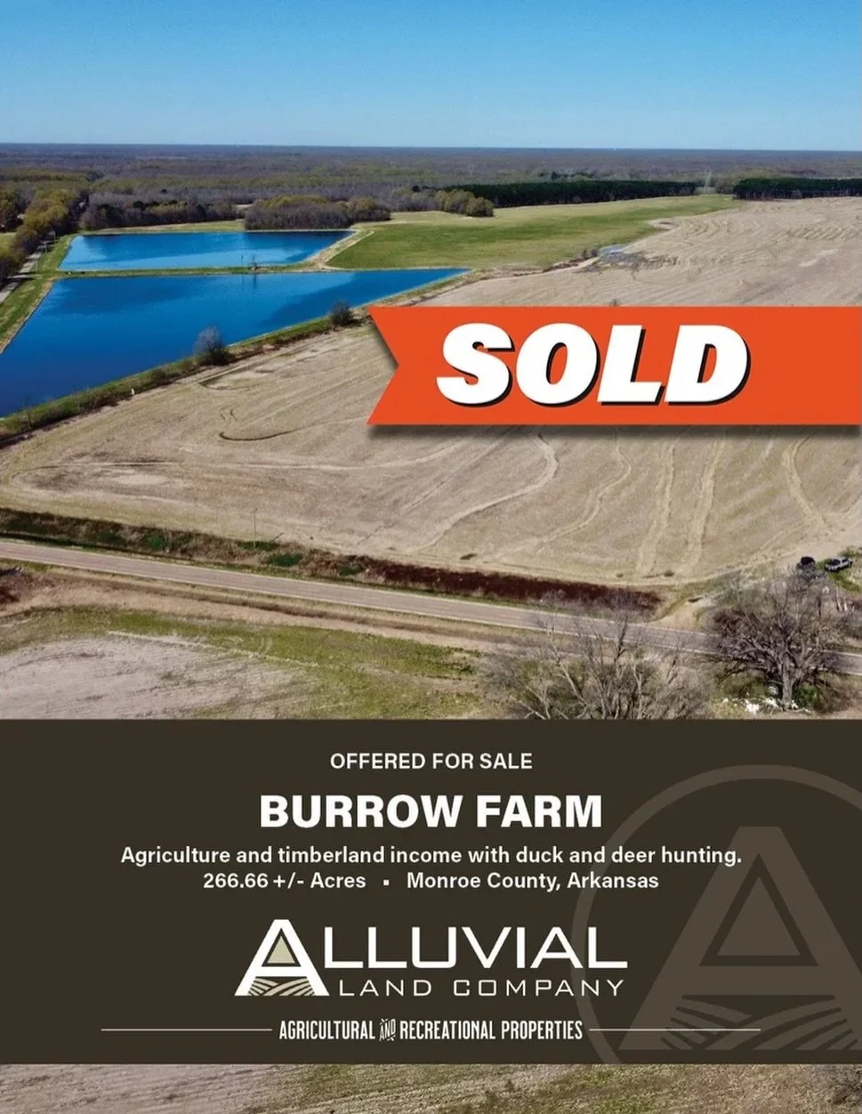 SOLD- The Burrow Farm, located in Monroe County, is comprised of 266.66 acres, and offers an agricultural, timberland, and outdoor recreation investment opportunity. The landscape is positioned in a prominent trophy deer and duck wintering zone, bord
