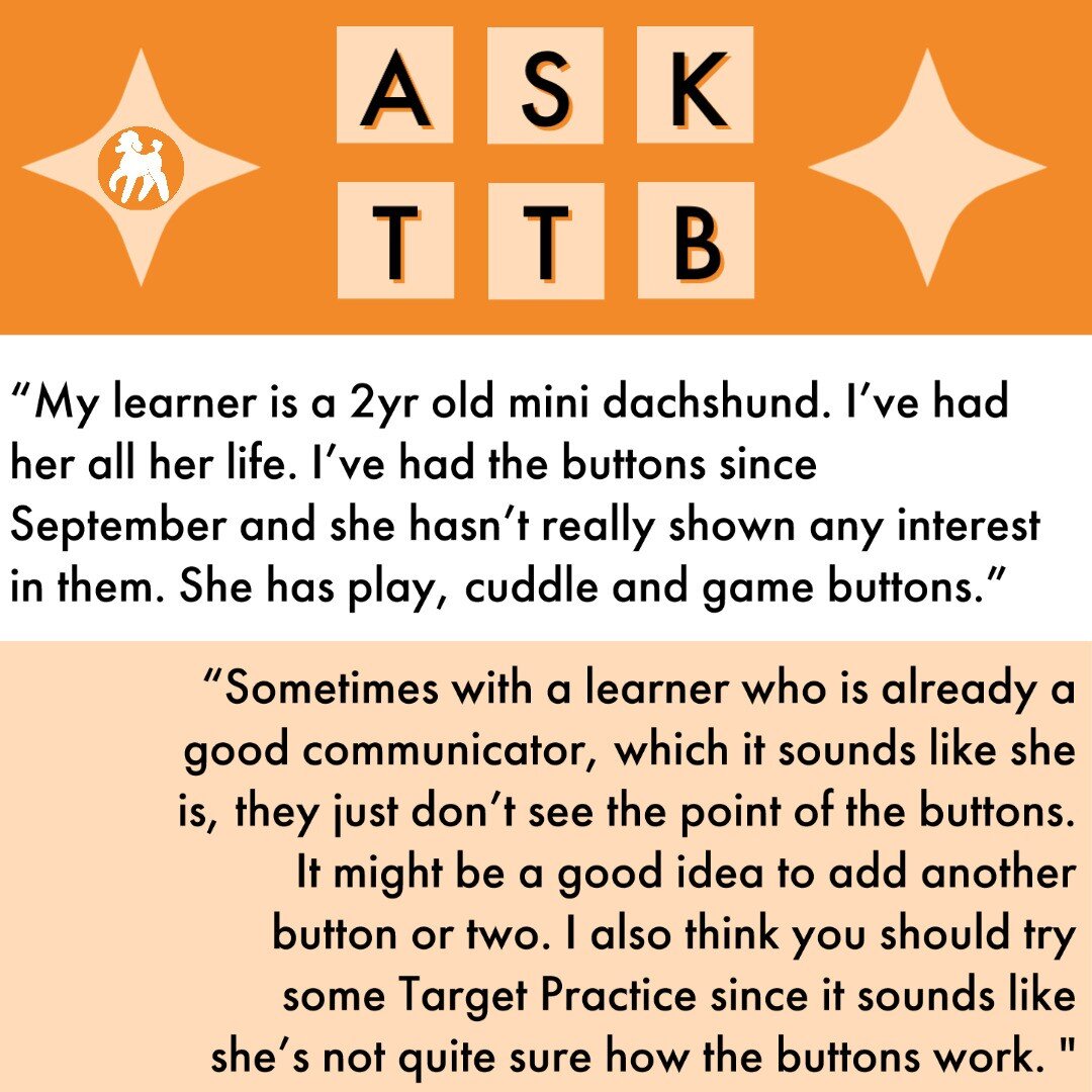 A new Ask TTB today! 😍🎉

This question is from a Button Buddy whose learner isn't interested even after 4 months of modeling. While we always say patience is critical to the process, after a couple months of no interest it is worth considering whet