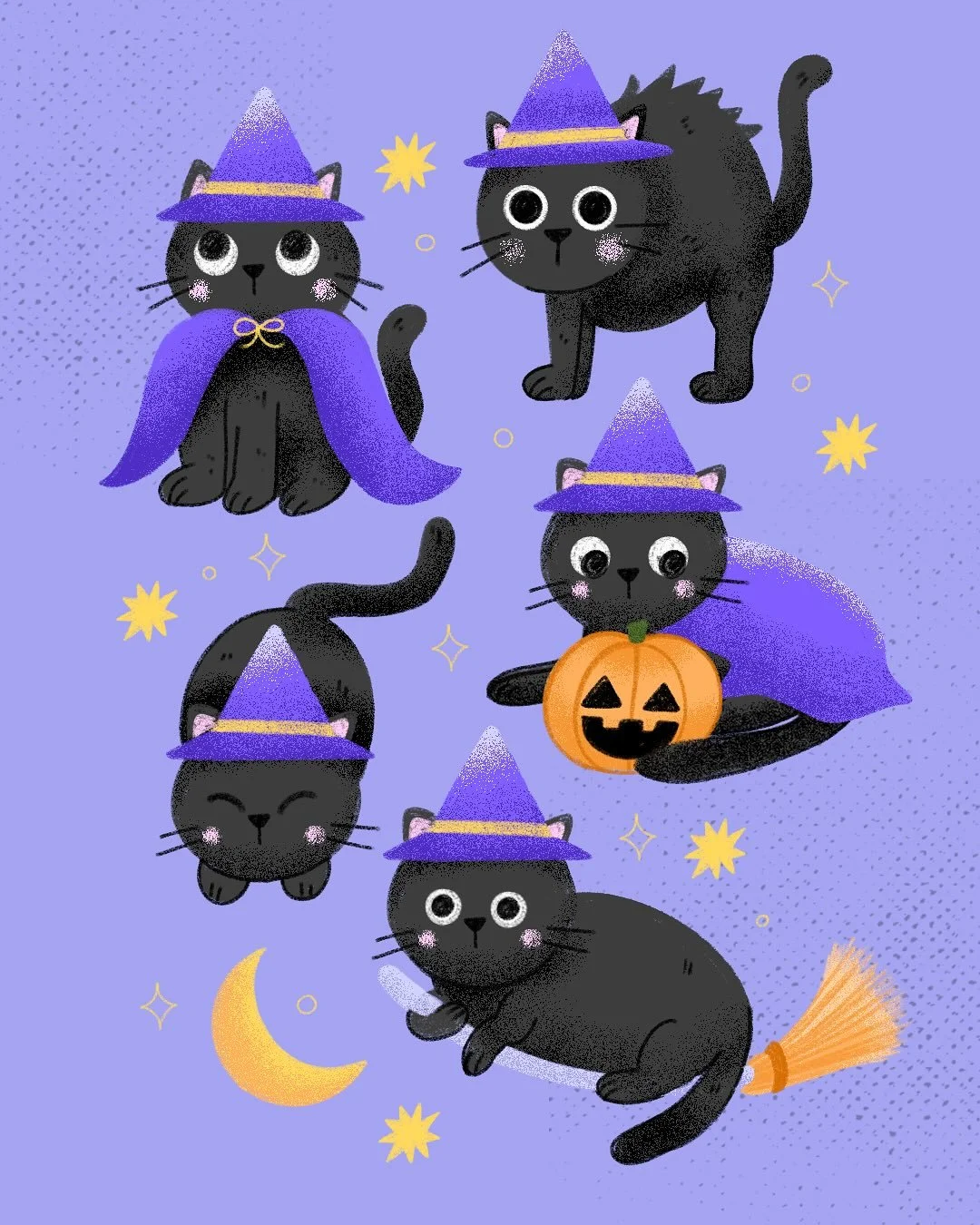 Cute witchy cats for Meowgical Night for #galloweenartchallenge2025 🐈&zwj;⬛✨💖