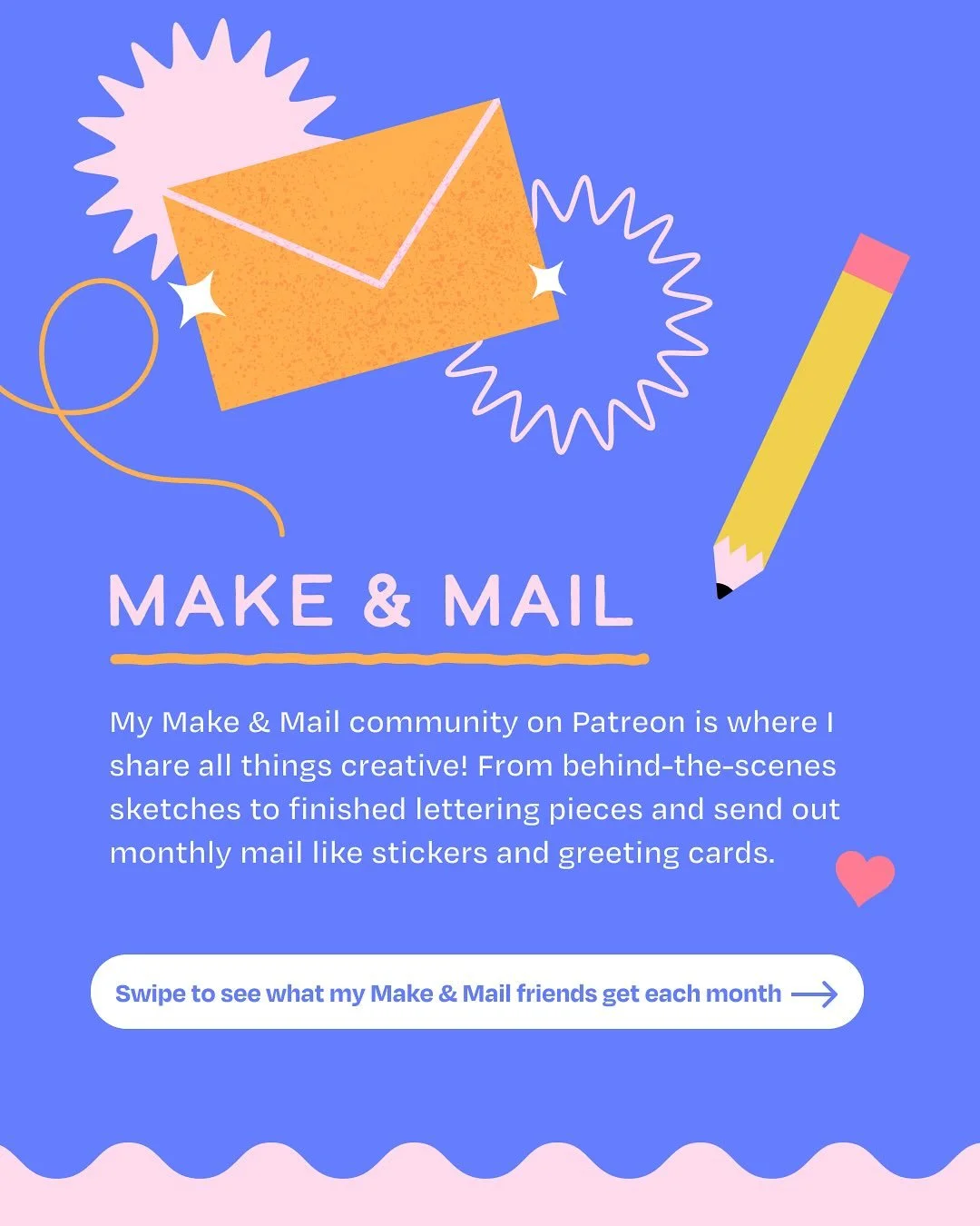 I never really shared what the Make &amp; Mail community is about so here are some things that are included when you join! 

📘 Downloadable guides &amp; worksheets 

✏️ Sketch Stretch prompts: fun, easy warm-up sketch exercises 

💫 Behind-the-scene