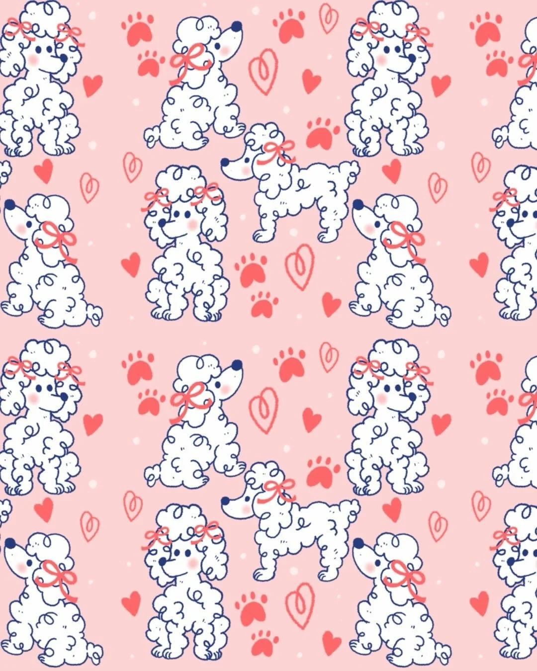 Pushing myself to make more art licensing work this year. Here&rsquo;s another pattern made up of poodles for the &ldquo;Heart Trails&rdquo; prompt of the #puppyloveart2026 challenge! 
&mdash;
art licensing - dog pattern - pattern design - illustrati