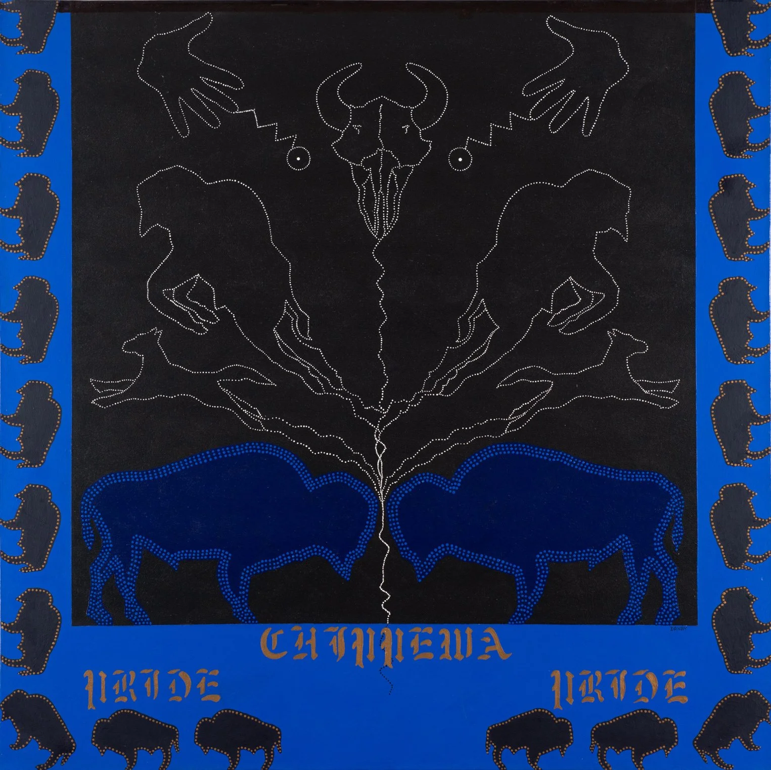 Mixed media painting by Contemporary Native American artist Richard Glazer Danay titled 'Chippewa Pride', Trotta-Bono Contemporary, Los Angeles CA