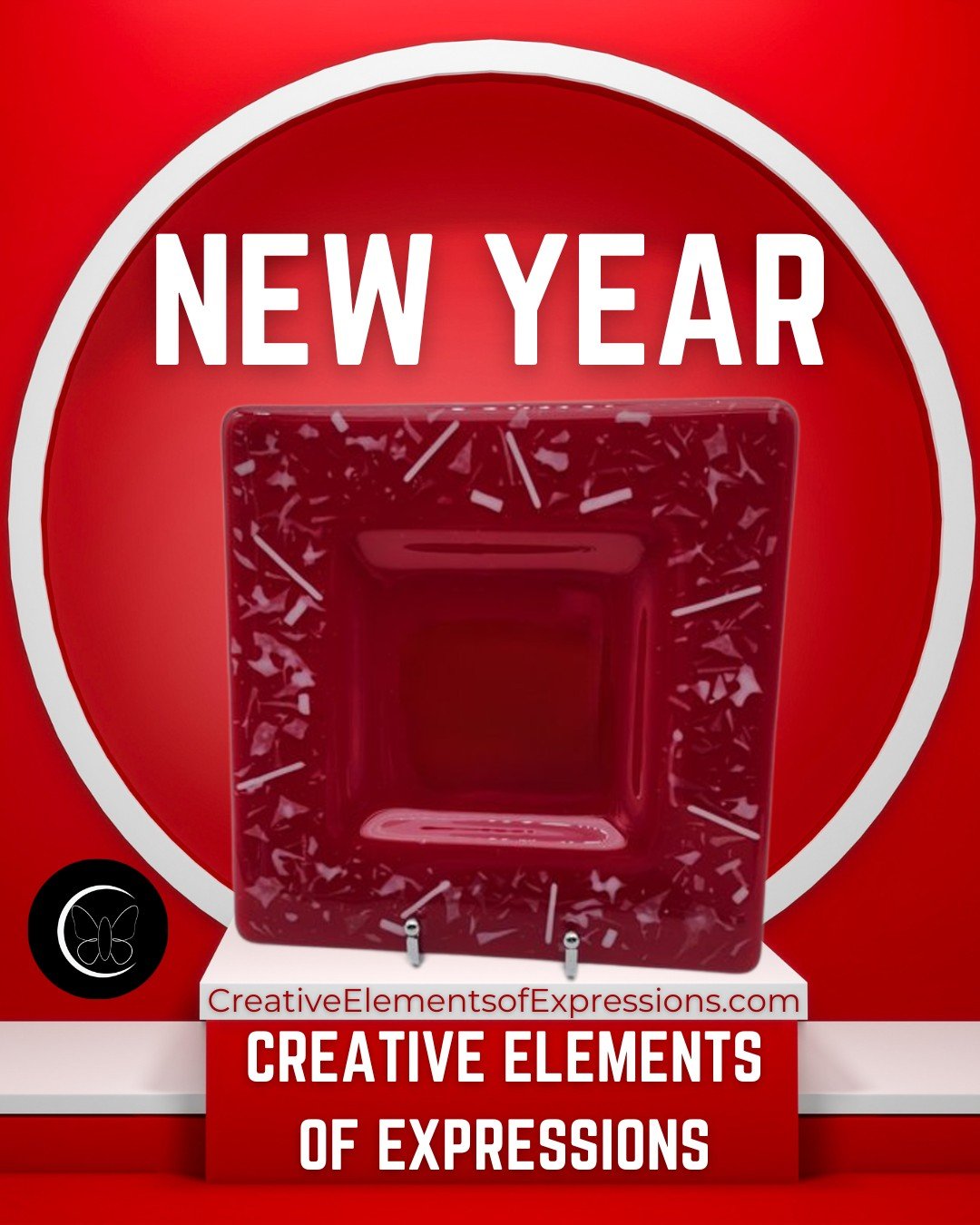 Celebrate in Style with &quot;New Year&quot; 

Bold, vibrant, and full of festive energy, our New Year plate is here to bring the party to your table!  With a striking red base and playful white confetti details, this handcrafted fused glass piece is