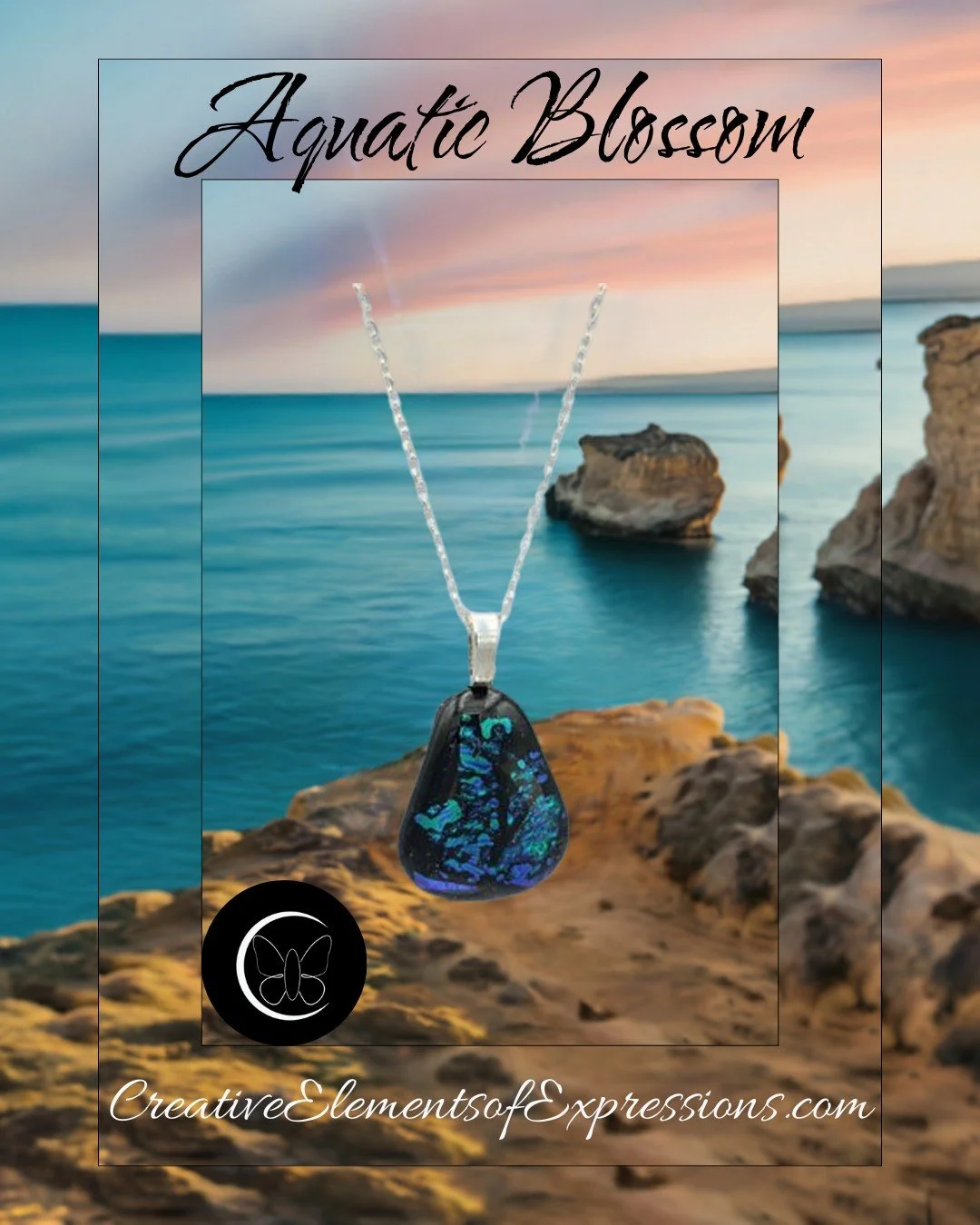 🌊✨ Aquatic Blossom: A Fusion of Art &amp; Ocean ✨🌊

Like sunlight dancing on the waves, our Aquatic Blossom dichroic fused glass pendant radiates the beauty of the sea.  Its shimmering colors reflect the ever changing hues of ocean waters, from dee