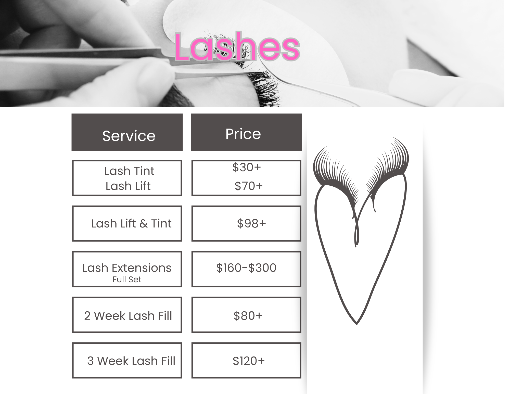 Lash Extension Price List - Lash Lift and Tint Pricing