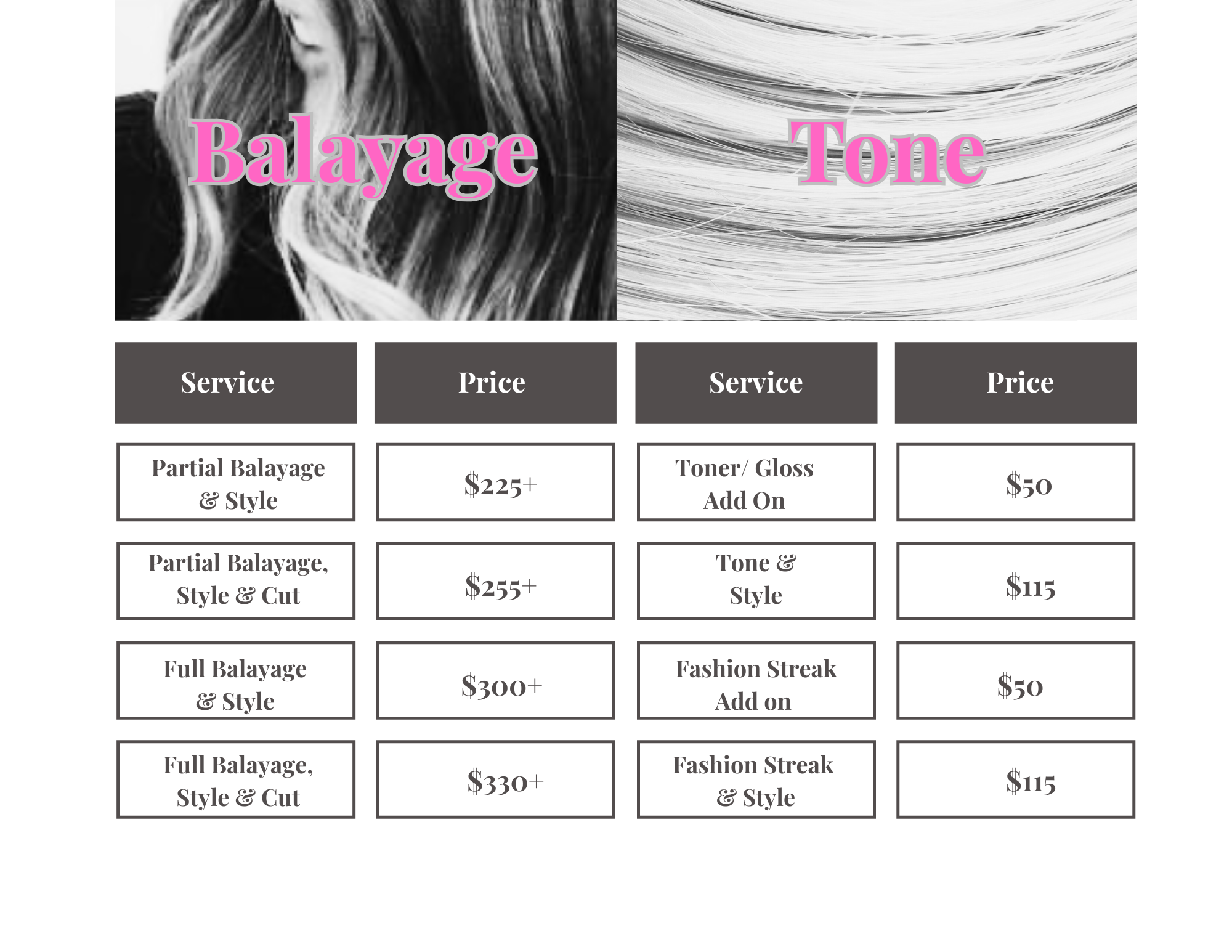Balayage & Toner Pricing