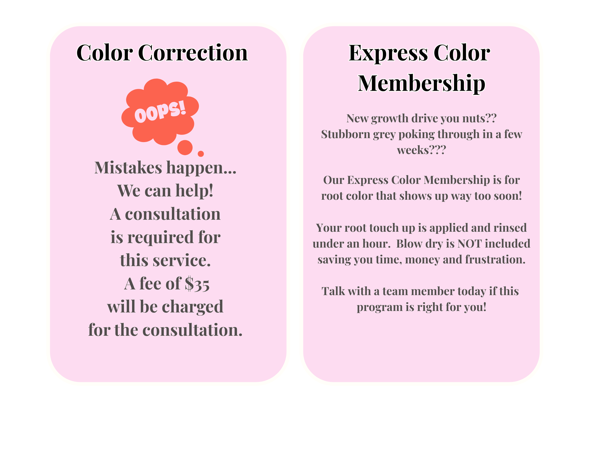 Color Correction & Express Color Membership Info