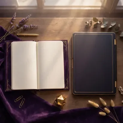 An open notebook and pen — pausing to reflect on values before deciding