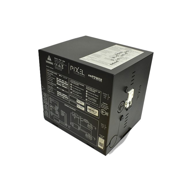 Black computer power supply unit with technical labels and wiring specifications.