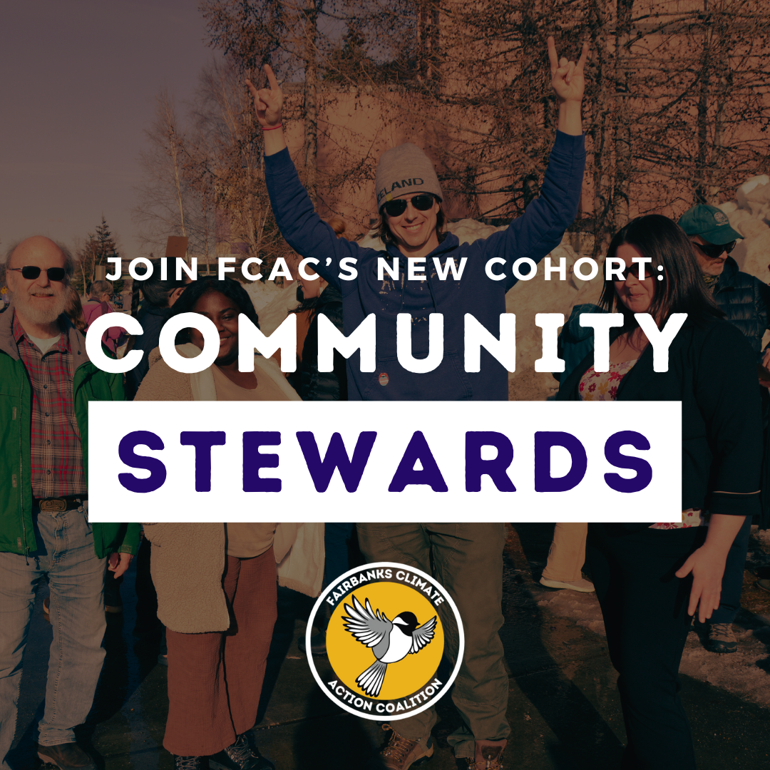 A background image of a group of people standing outside, with the words "Join FCAC's New Cohort: Community Stewards"