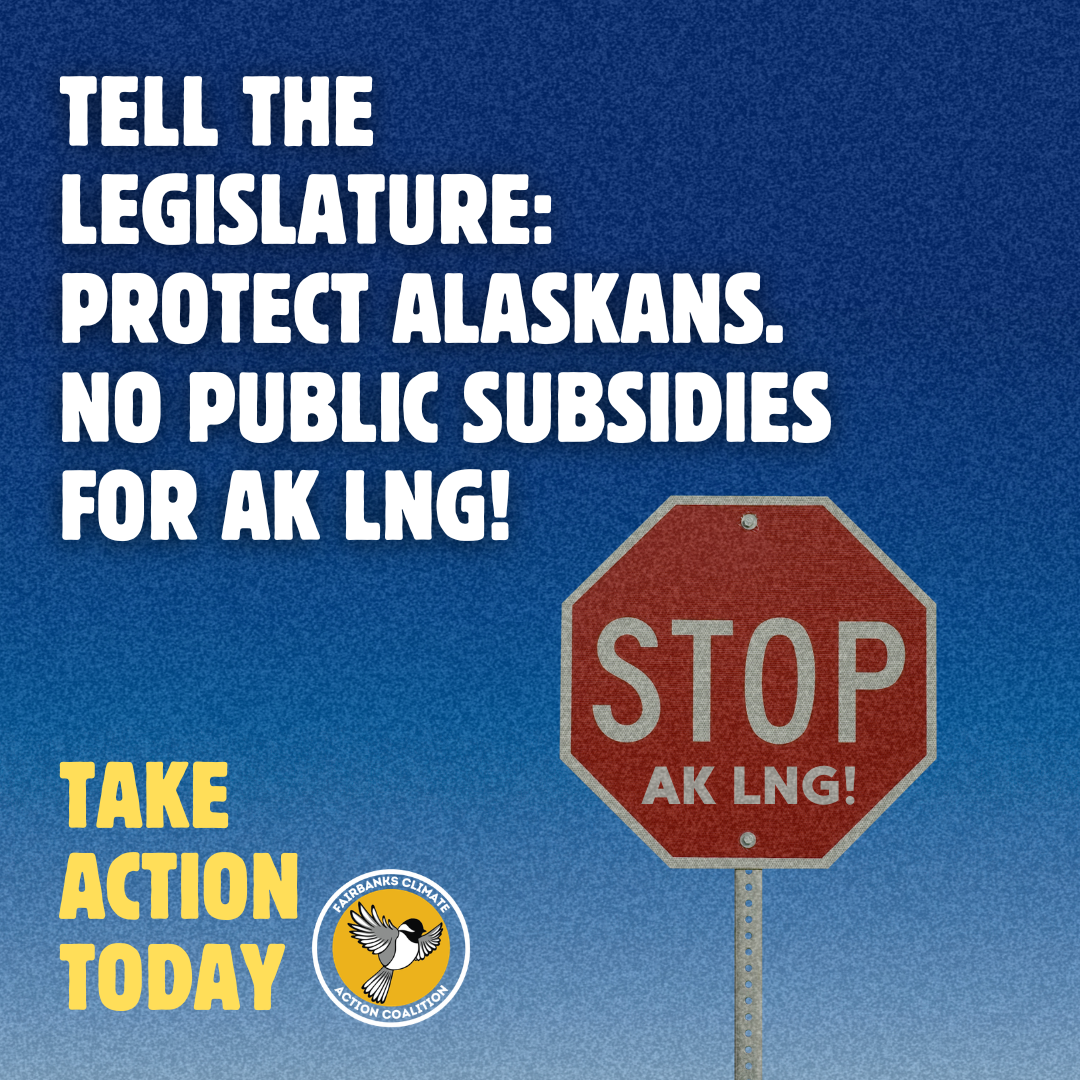 Action Alert: Tell the Legislature to Protect Alaskans. No public subsidies for AK LNG!