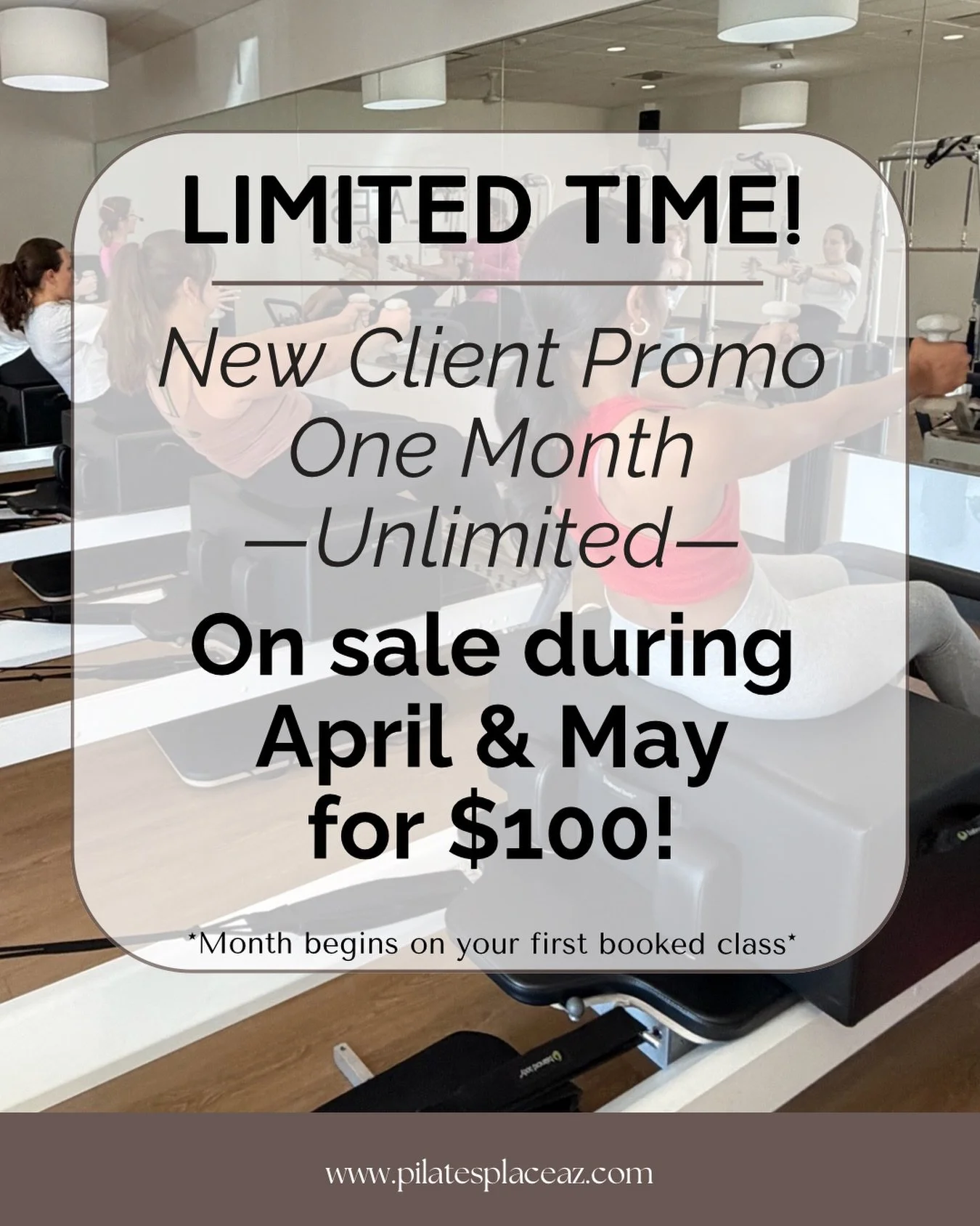 New here? 
We&rsquo;ve been saving you a spot 🤎
Enjoy 1 month unlimited for $100 this April + May

Purchase through the link in bio or download our app for easy booking!

#pilatesplaceaz #newclientpromo #pilates #reformerpilates