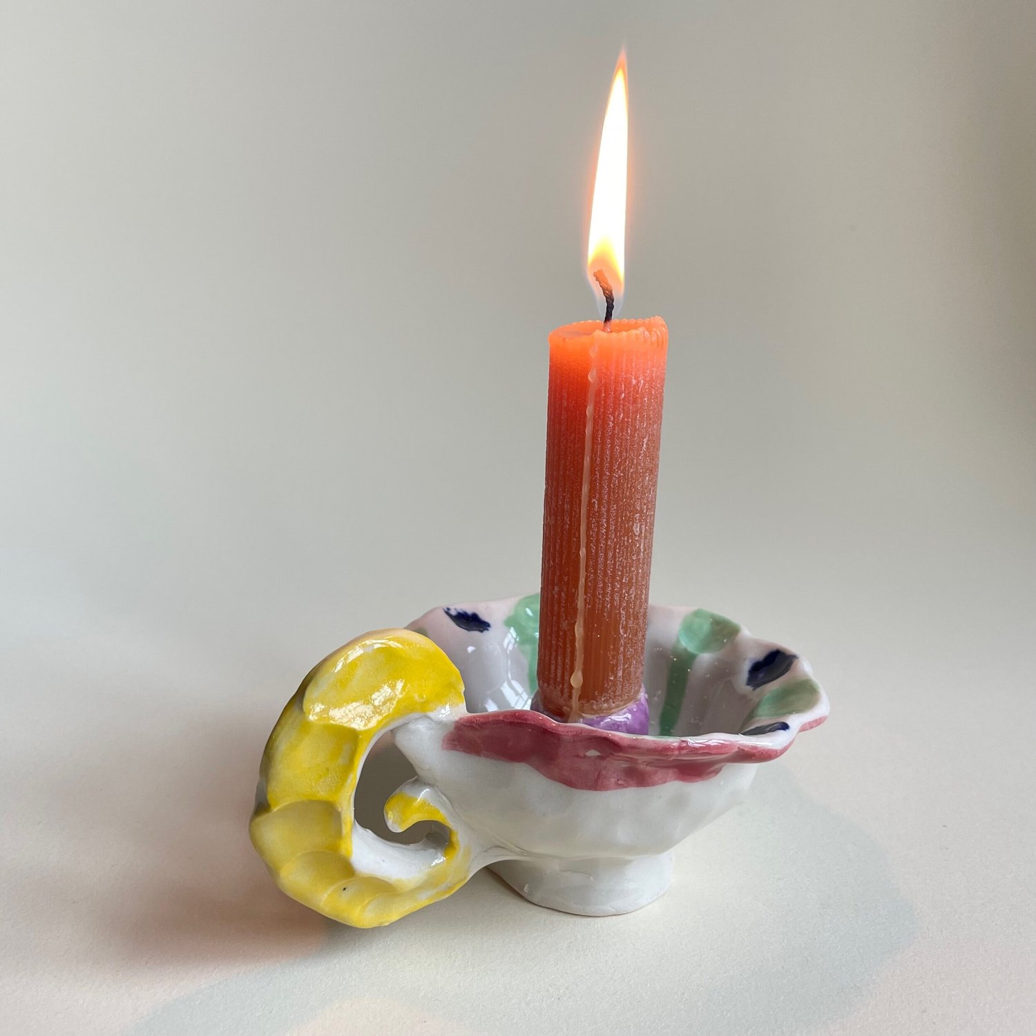 Dotty Candle Holder with Handle — Megan Baker Ceramics