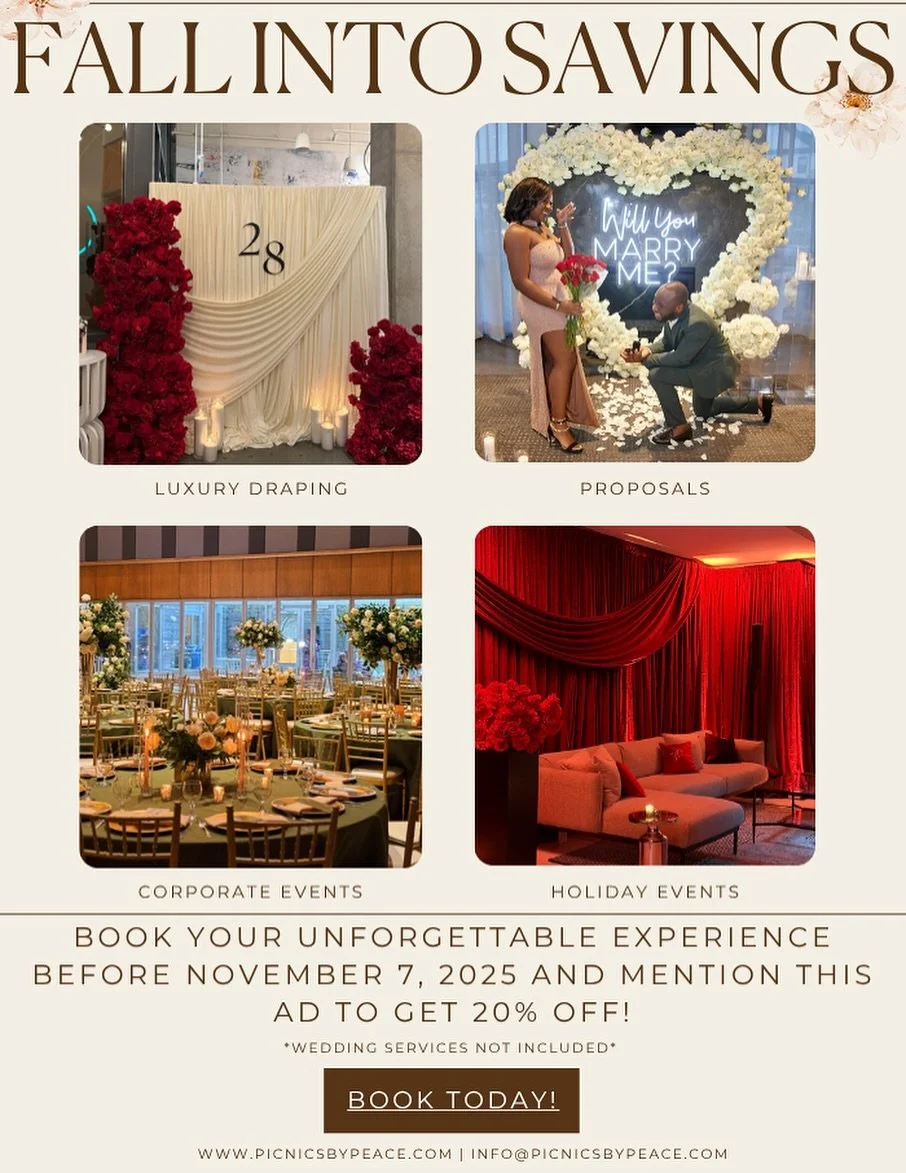 🍂 FALL INTO SAVINGS 🍂

Planning a proposal? A holiday party? A milestone event in 2025 or 2026? Let&rsquo;s bring your vision to life &mdash; beautifully and intentionally.

Book any luxury draping, proposal, corporate, or holiday event by November