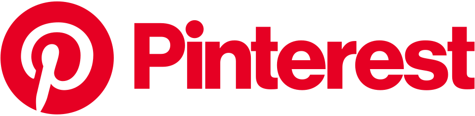 Pinterest logo with a large red circle and white stylized 'P', followed by the word 'Pinterest' in red text.