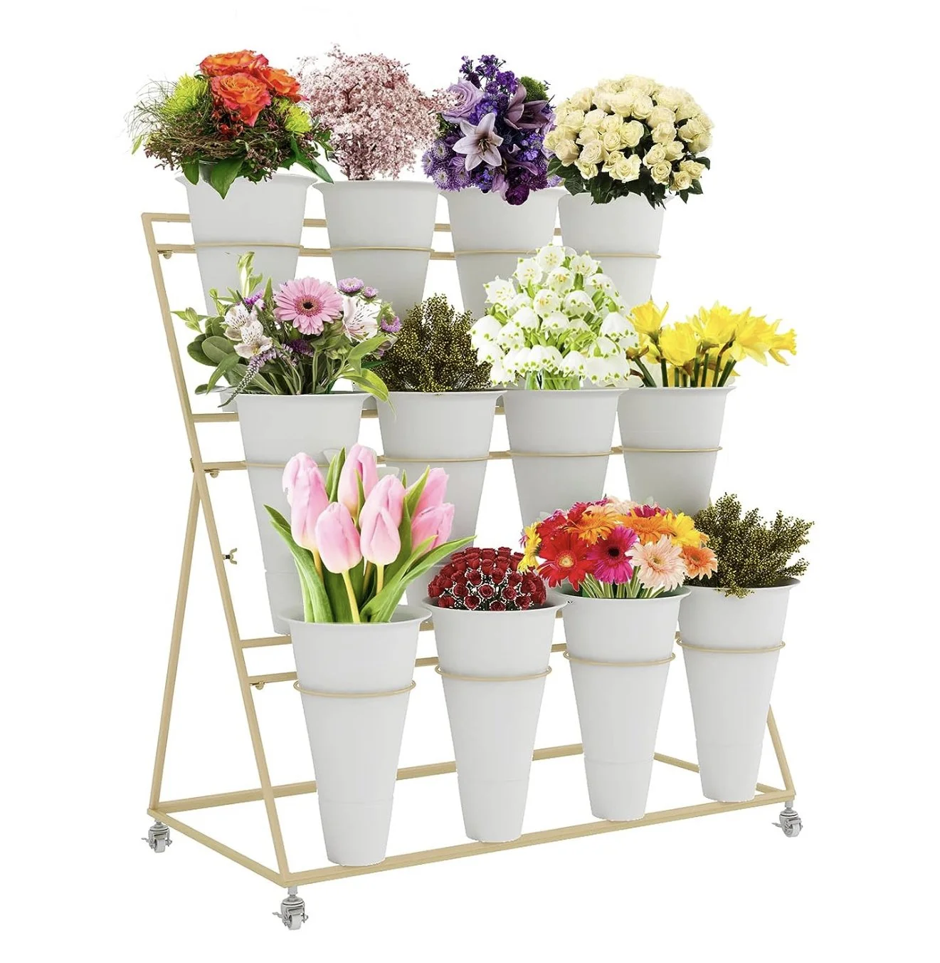 Assorted flower display stand decoration for rent from Picnics By Peace