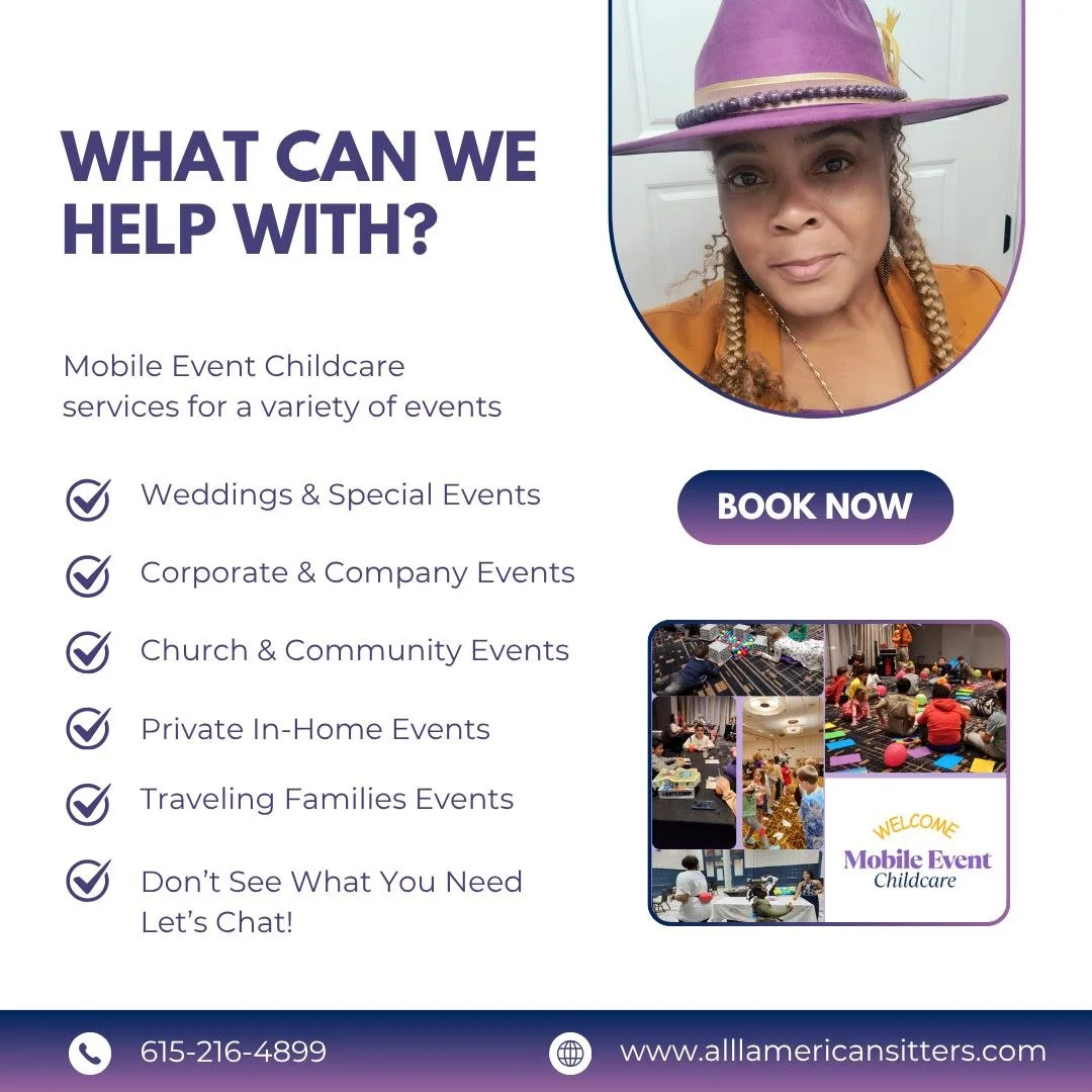 🔹 Our Services at All American Sitters 🔹
At All American Sitters, we specialize in providing high-quality mobile childcare services for a variety of events. Here&rsquo;s how we can help you. Your clients or colleagues:
1️⃣ Weddings &amp; Special Ev