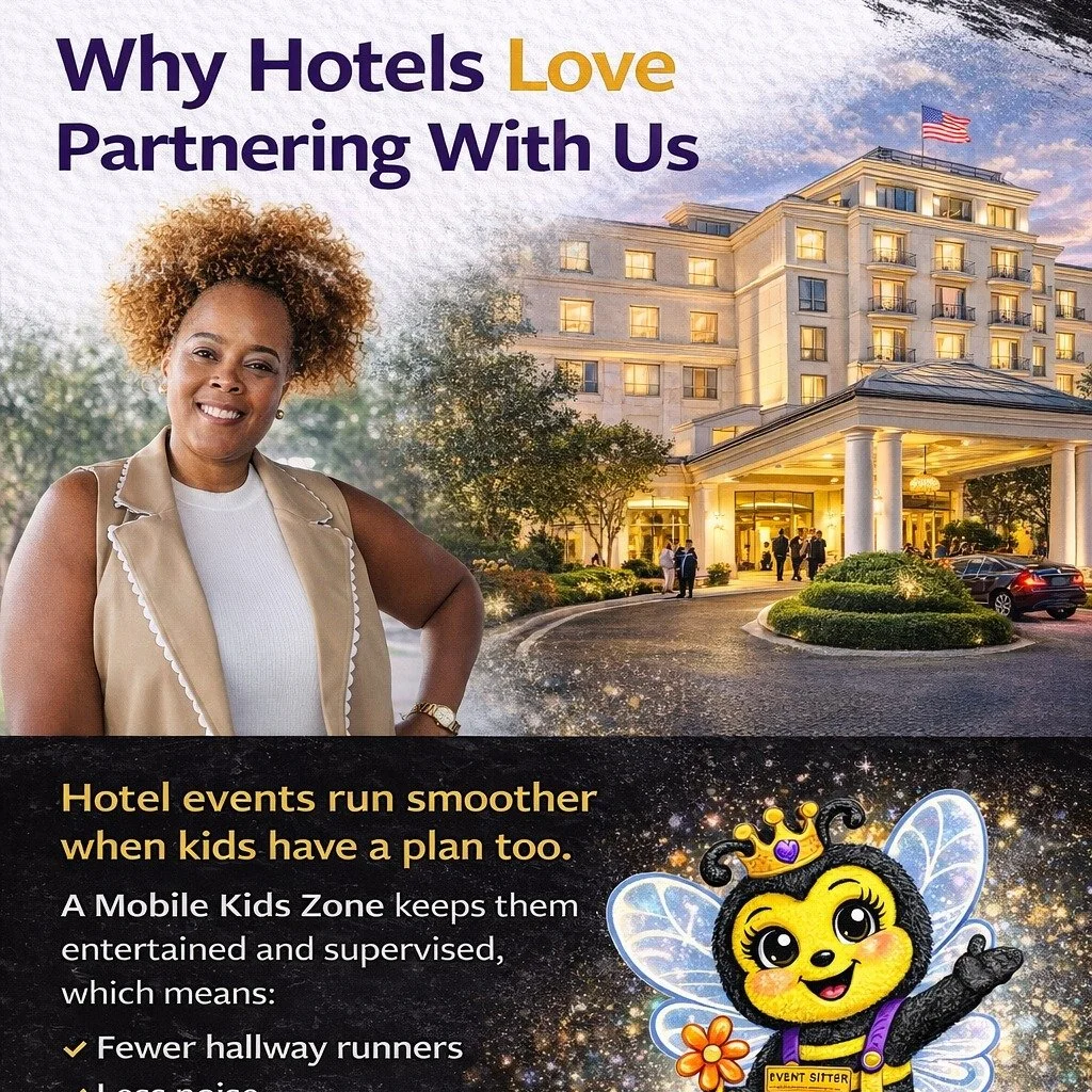 Why Hotels Love Partnering With Us
Hotel events run smoother when kids have a plan too.
 A Mobile Kids Zone keeps them entertained and supervised, which means:
 &ndash; Fewer hallway runners
 &ndash; Less noise
 &ndash; Happier guests
 Hotel Holiday 