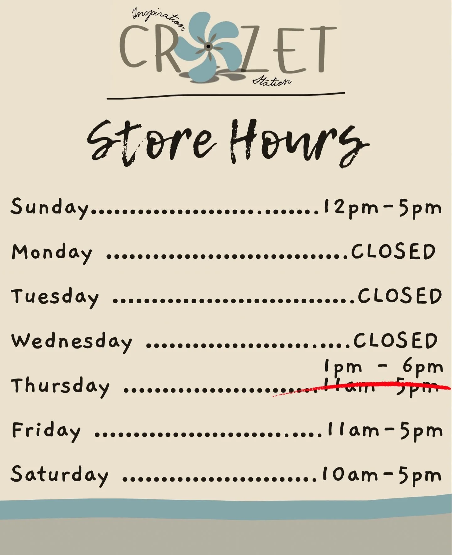 Note our Thursday hours to accommodate our classes 🎨🖌️✍🏼