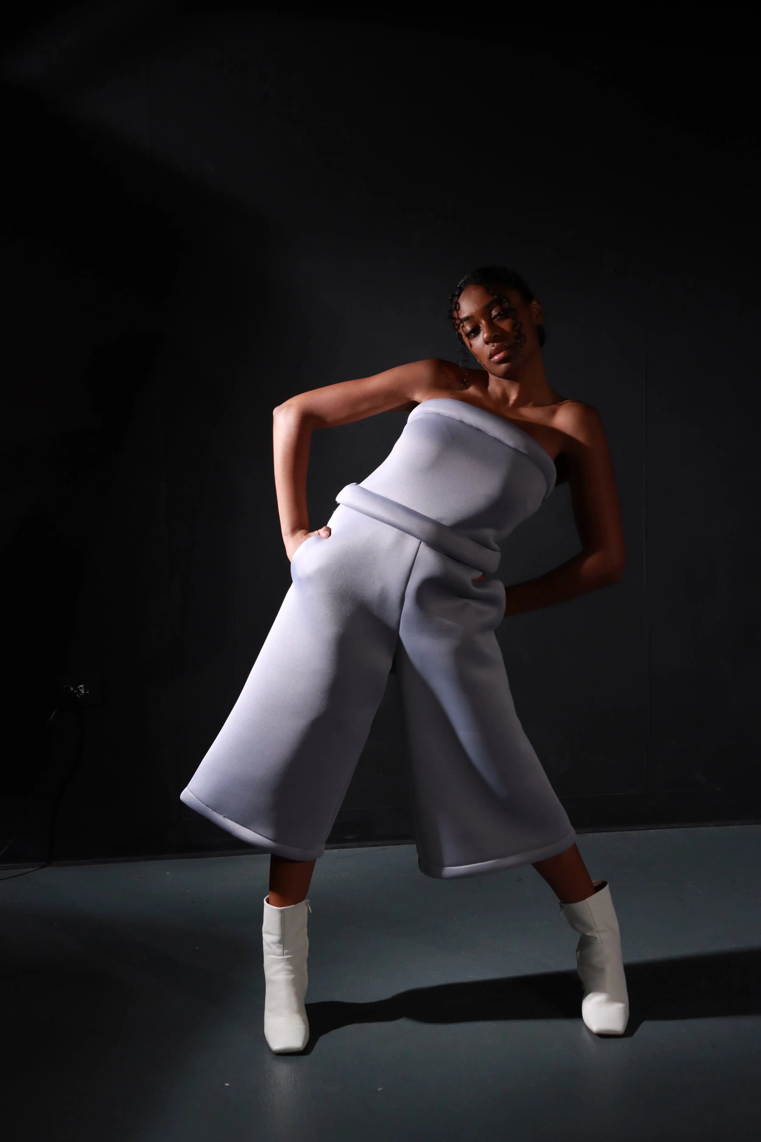 Amanda Whyte pictured in an editorial pose for the fashion documentary "Zipping Up."
