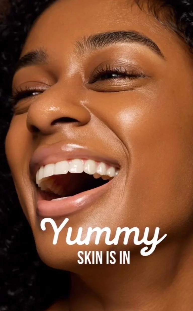 Amanda Whyte, commercial model, seen smiling for a Danessa Myricks Beauty campaign for Yummy Skin Tint.