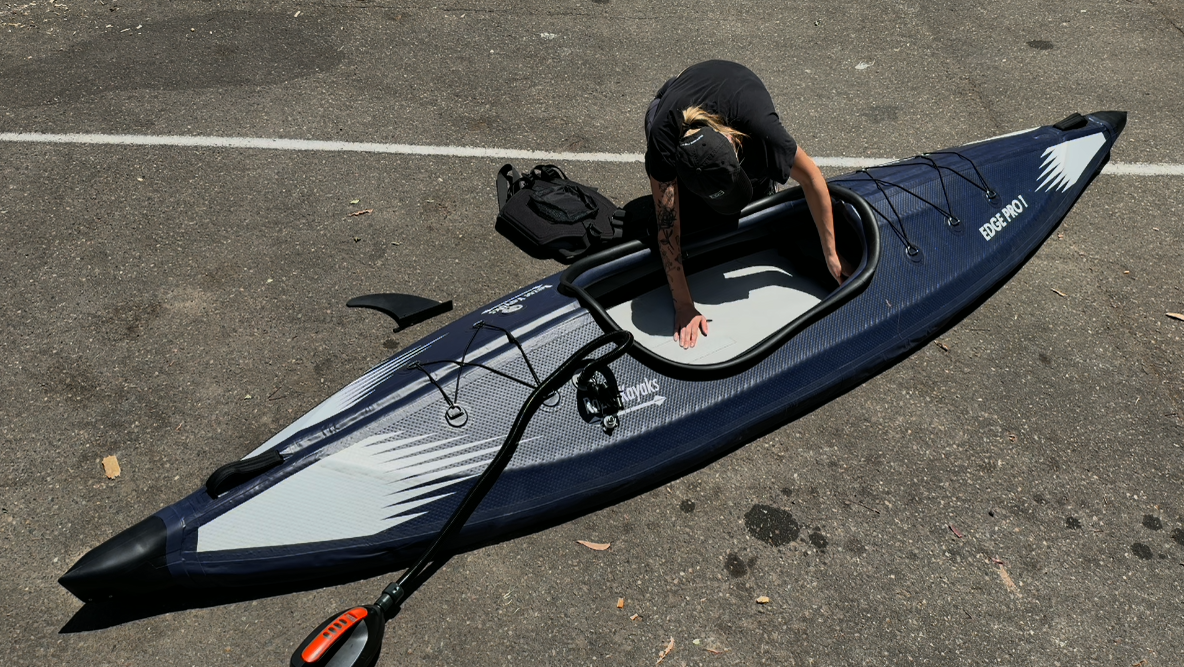 Inflating the Edge Pro 1 kayak in the carpark
