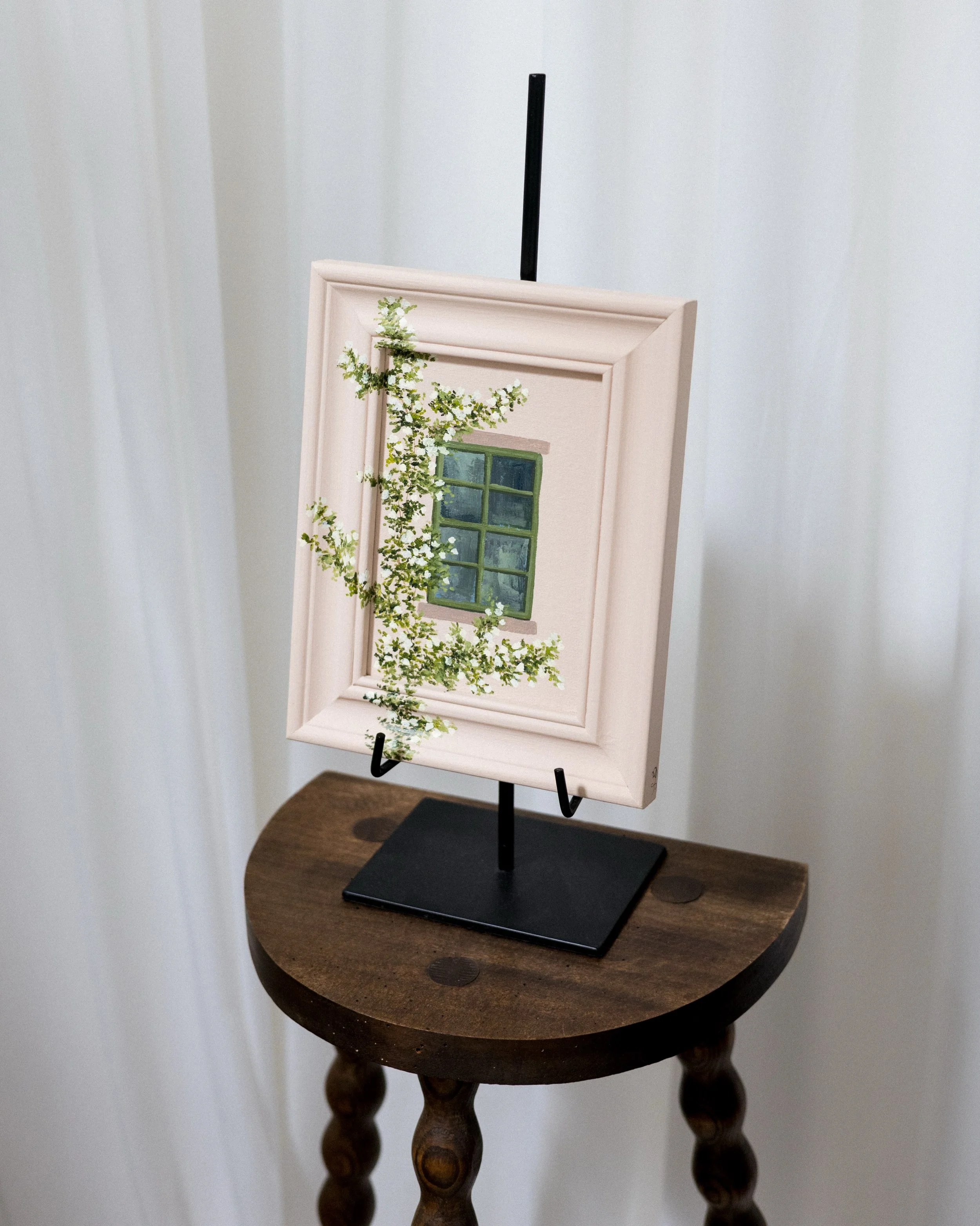Fen&ecirc;tre de Jardin X // Garden Window No. 10 〰️ 7.5&rdquo; x 9.5&rdquo;, acrylic on painted framed canvas panel. Background color is @farrowandball Setting Plaster

This is one of the fourteen new pieces that is part of my collab collection with