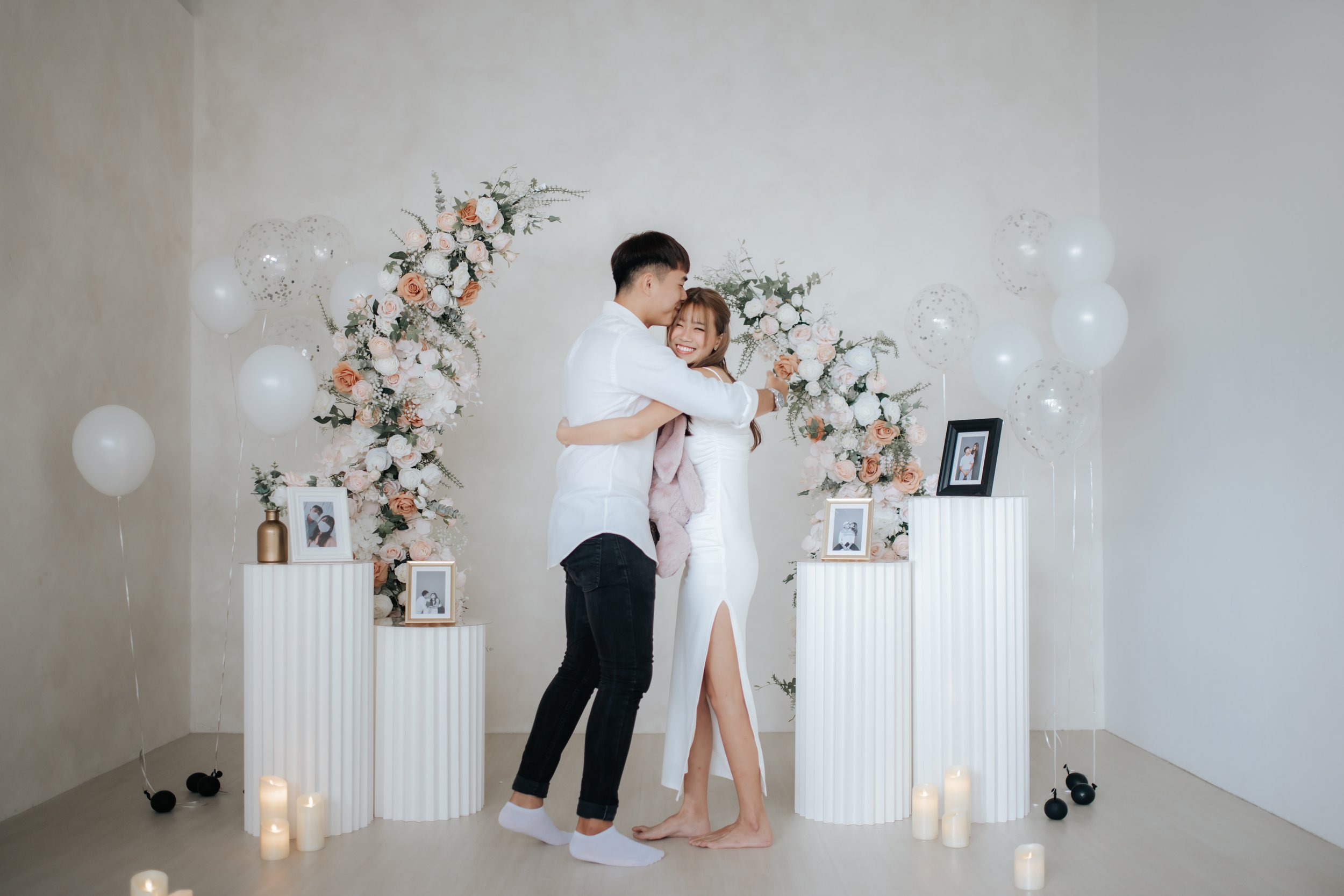 Romantic surprise proposal photoshoot at Headspace Studios, captured by Ash for Breadandbutterworks in a light, airy and heartfelt style.