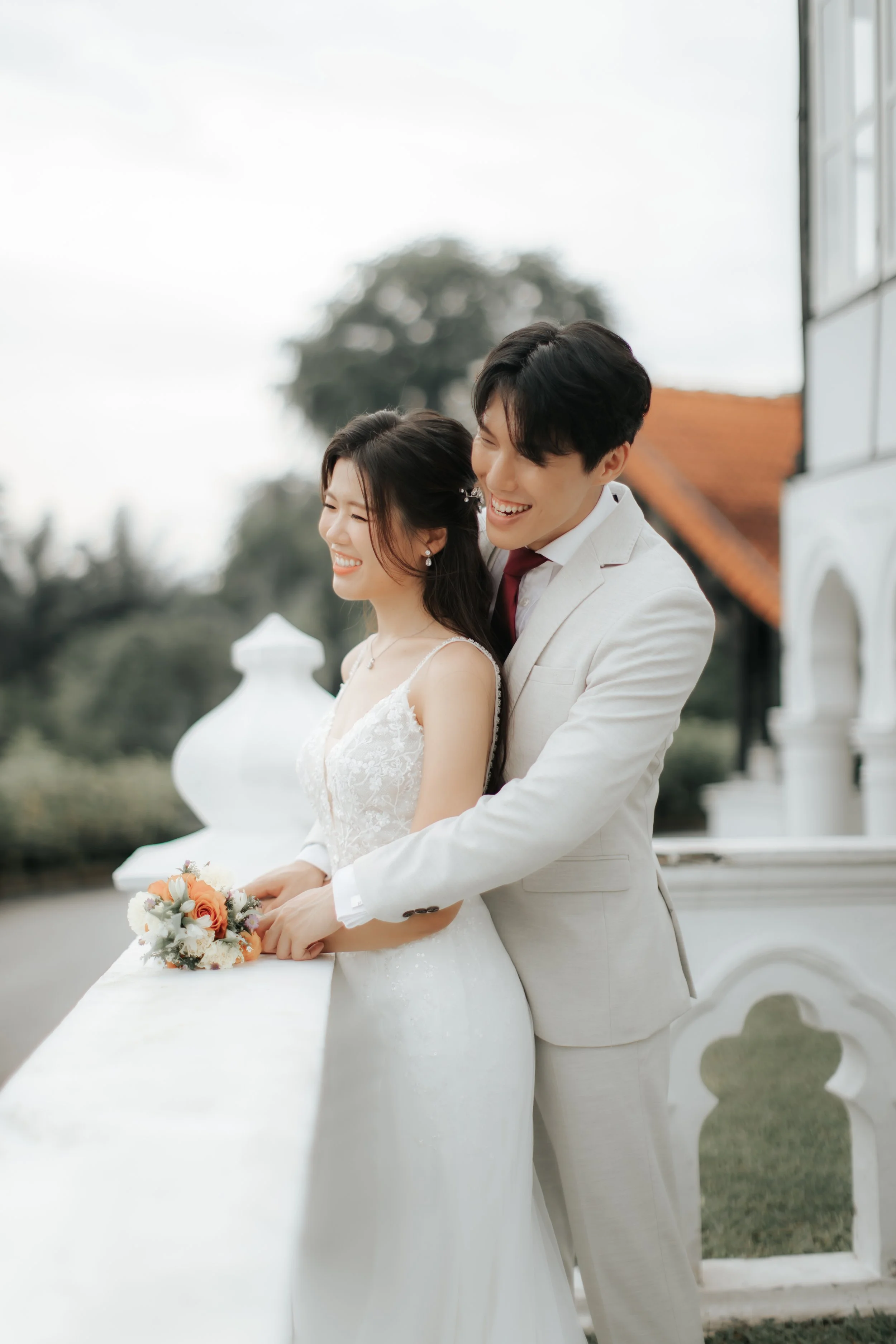 Light and airy pre-wedding photoshoot of a cheerful colour at Gallop Extension Singapore, captured by Arielle for Breadandbutterworks.