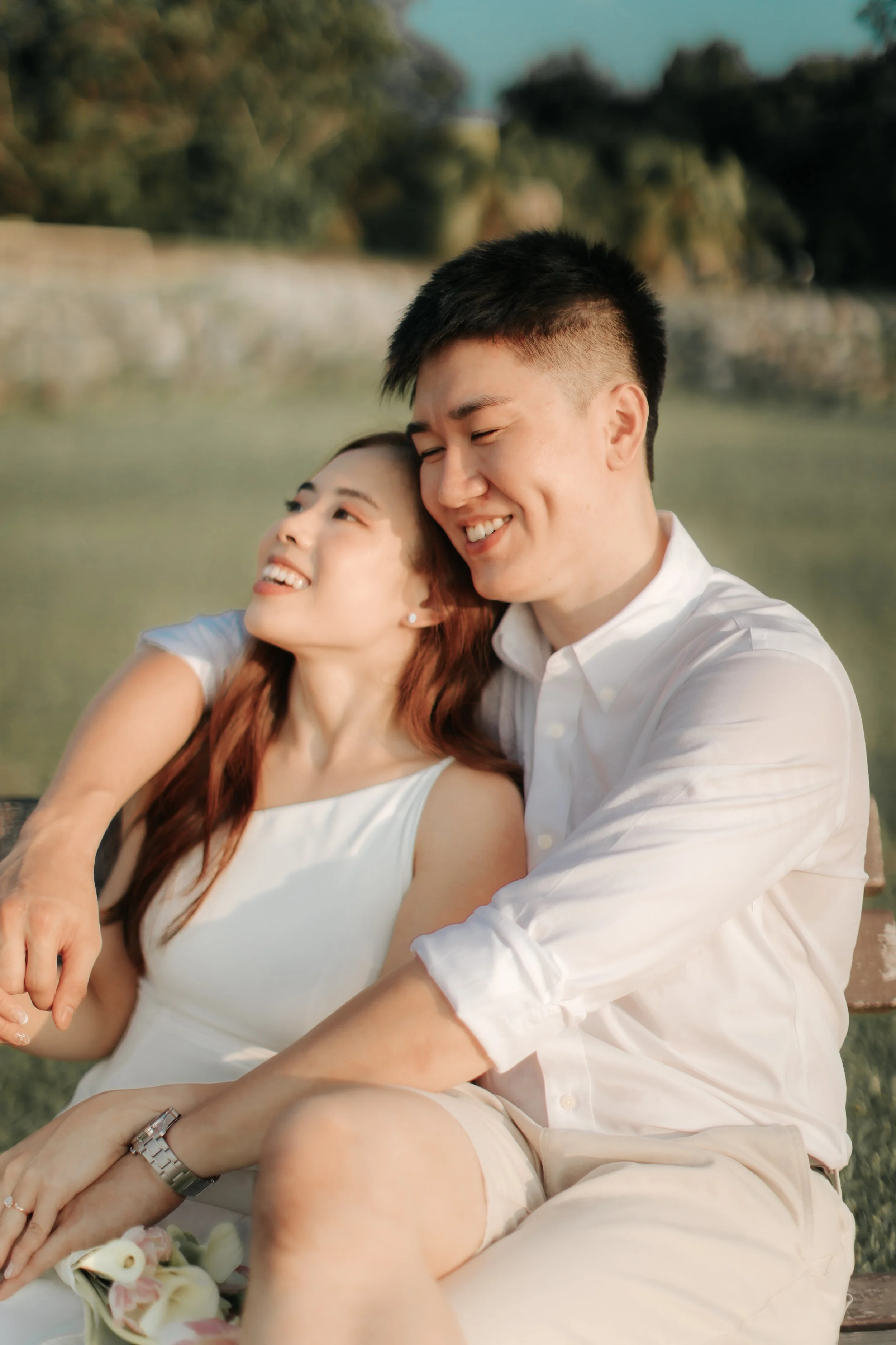 Romantic and airy pre-wedding photoshoot at Upper Seletar Reservoir. Captured by Arielle from Breadandbutterworks.